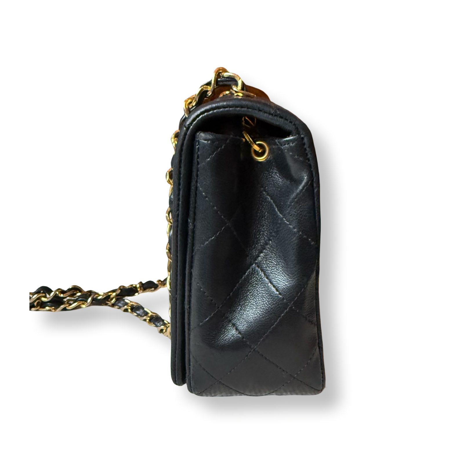 Vintage Chanel Classic Flap single full flap small black leather gold hardware 24k gold authentic
