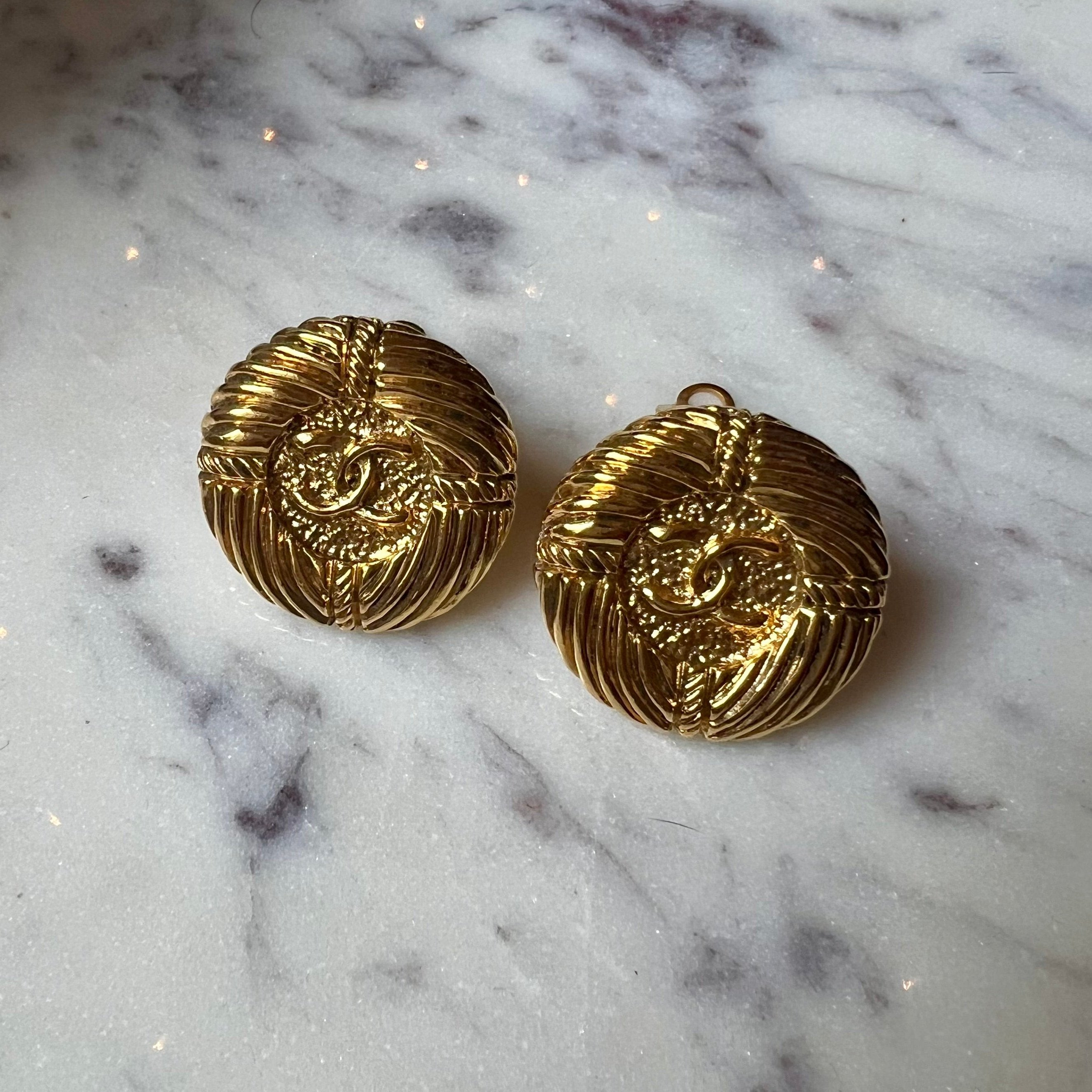 Chanel Vintage Coco Mark Button Earrings Gold