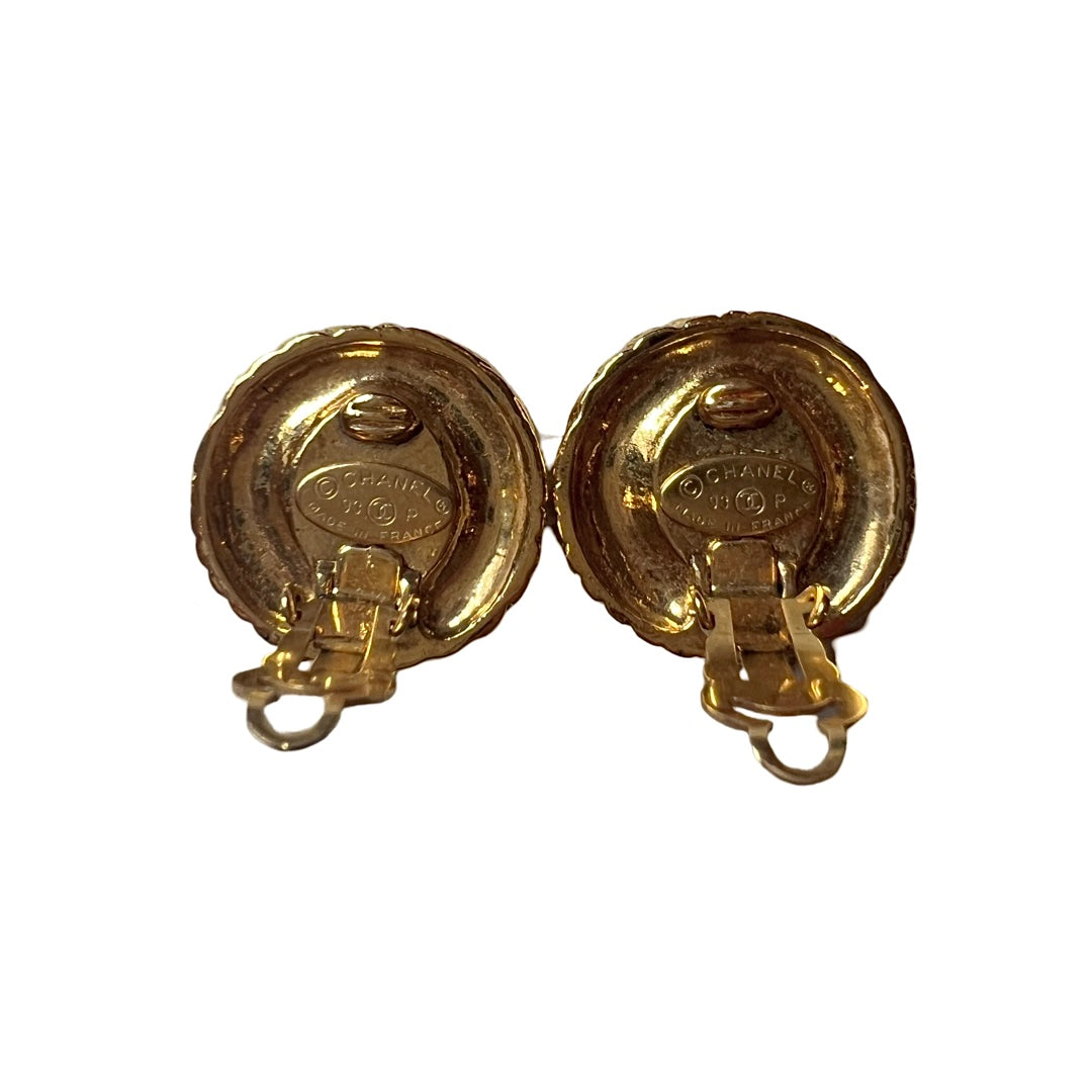 Vintage Chanel Earrings Gold Button style CC mark