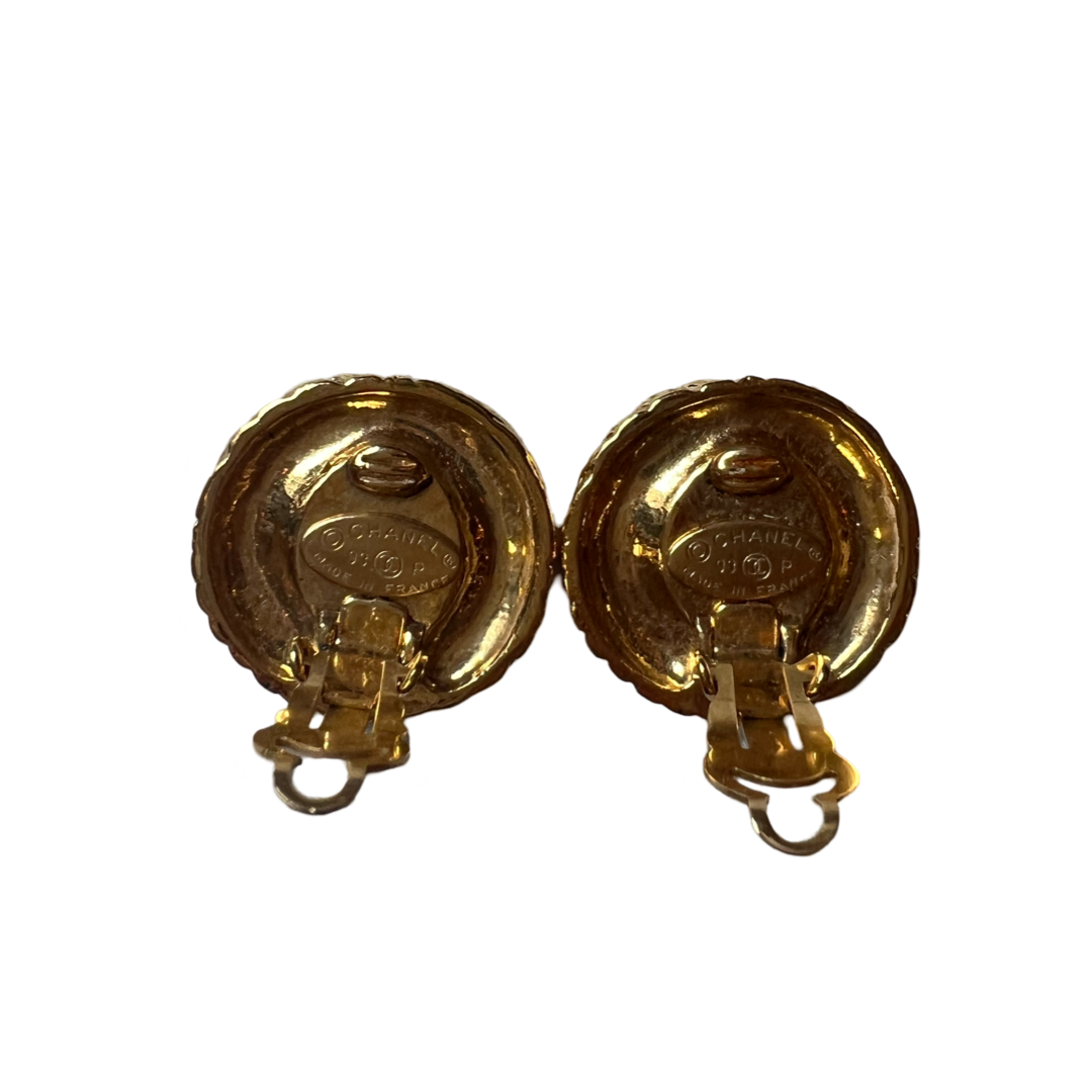 Chanel Vintage Coco Mark Button Earrings Gold