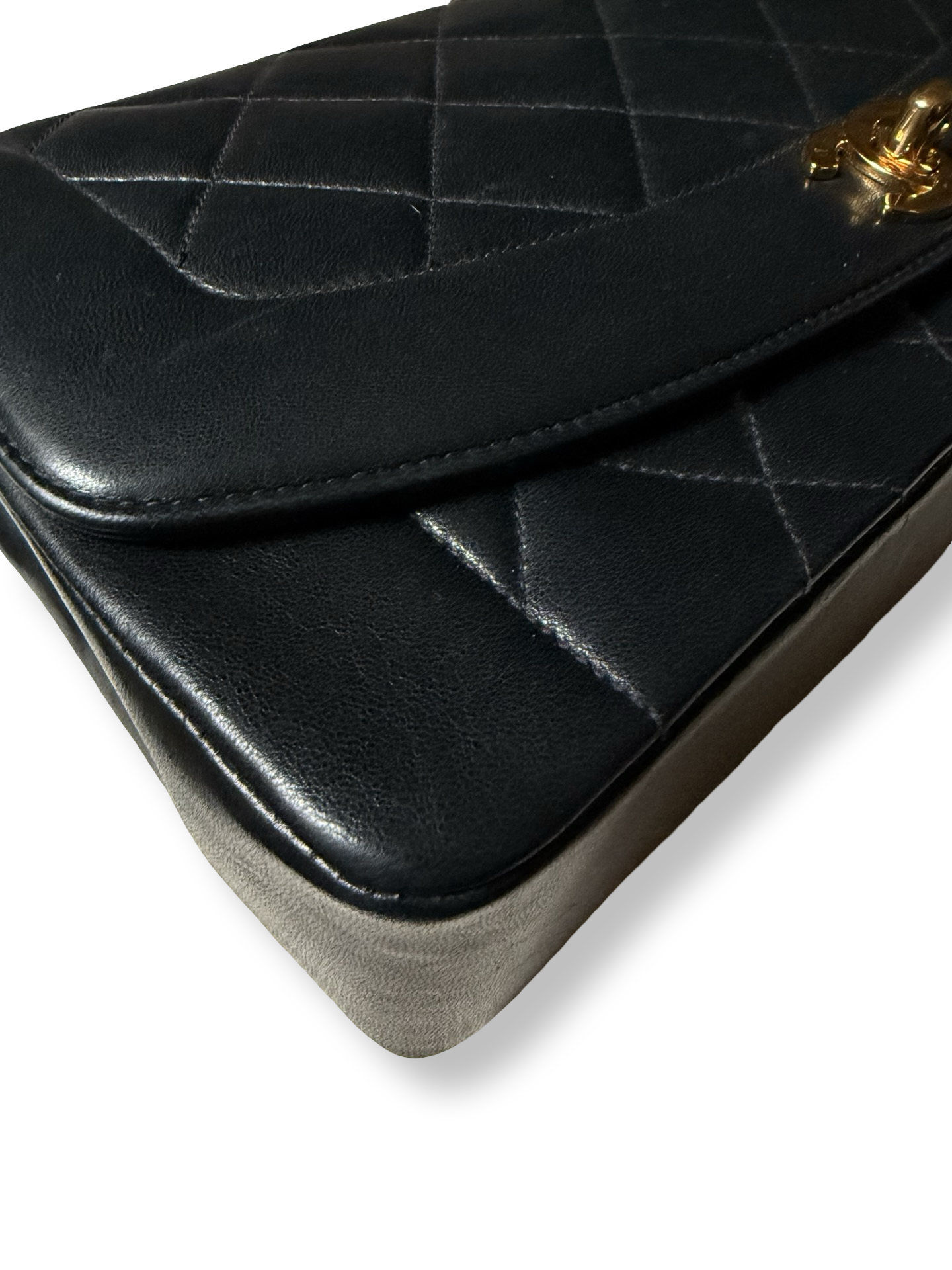 Vintage 90s Chanel Authentic Diana Flap bag medium Black Lambskin 24k Gold Hardware