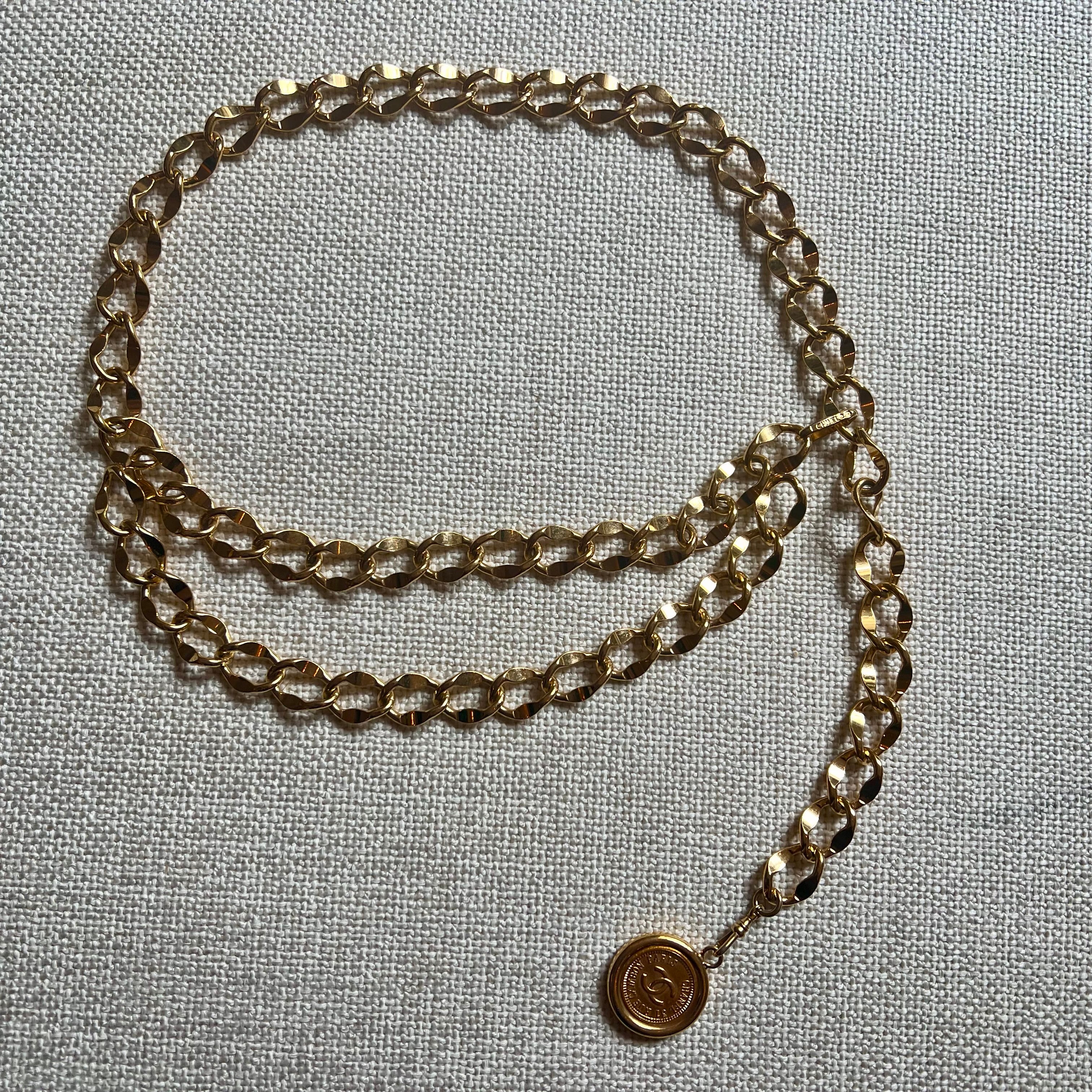 vintage chanel chain belt gold plated curb chain double links