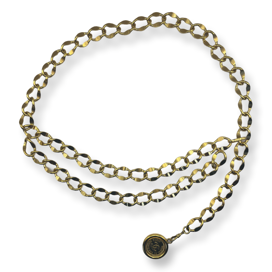 chanel vintage 95 curb chain gold belt gold plating CC medallion