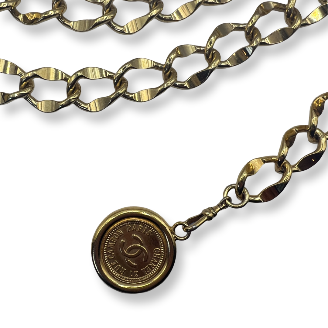 Vintage Chanel Authentic Gold Chain Link Belt coco mark charm