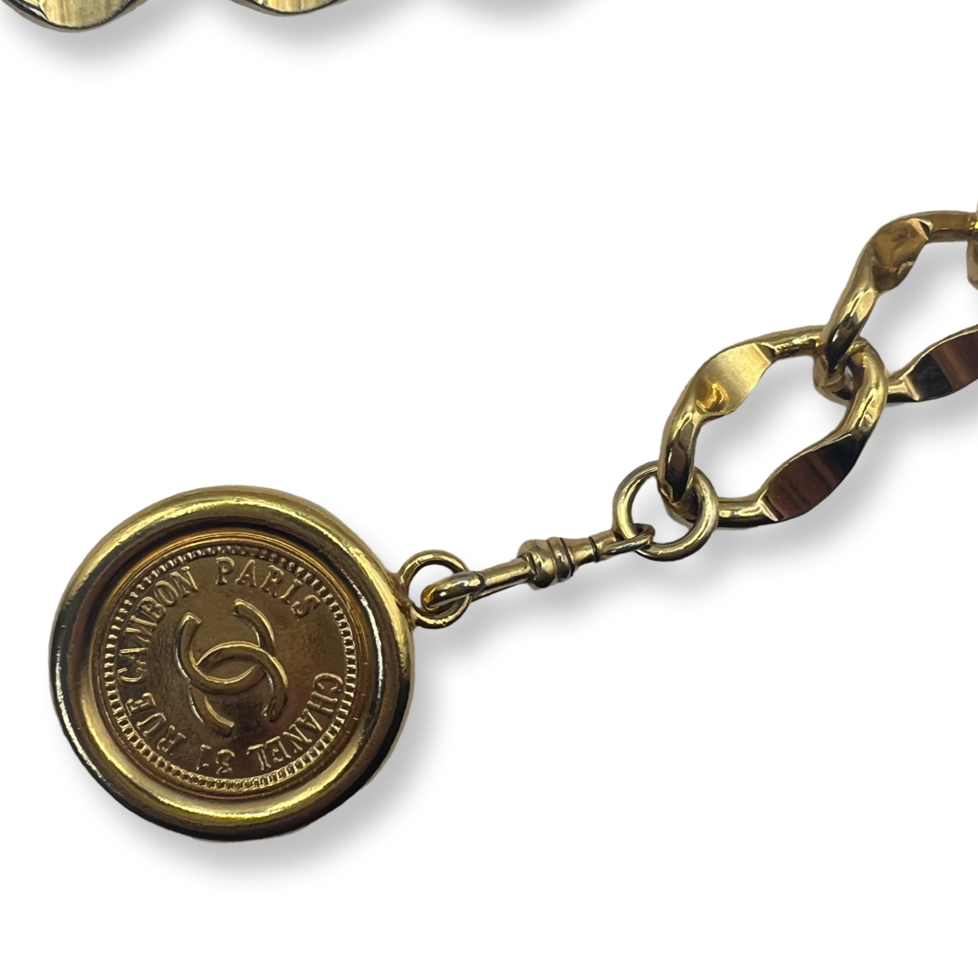 Gold Chanel Vintage Belt Chain Link Curb Chain Heavy Gold Plating and coco mark coin