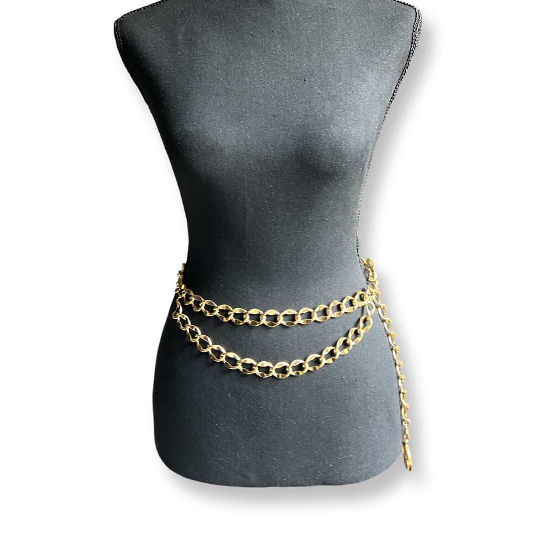chanel vintage 90s chain belt curb chain heavy double draped coco mark
