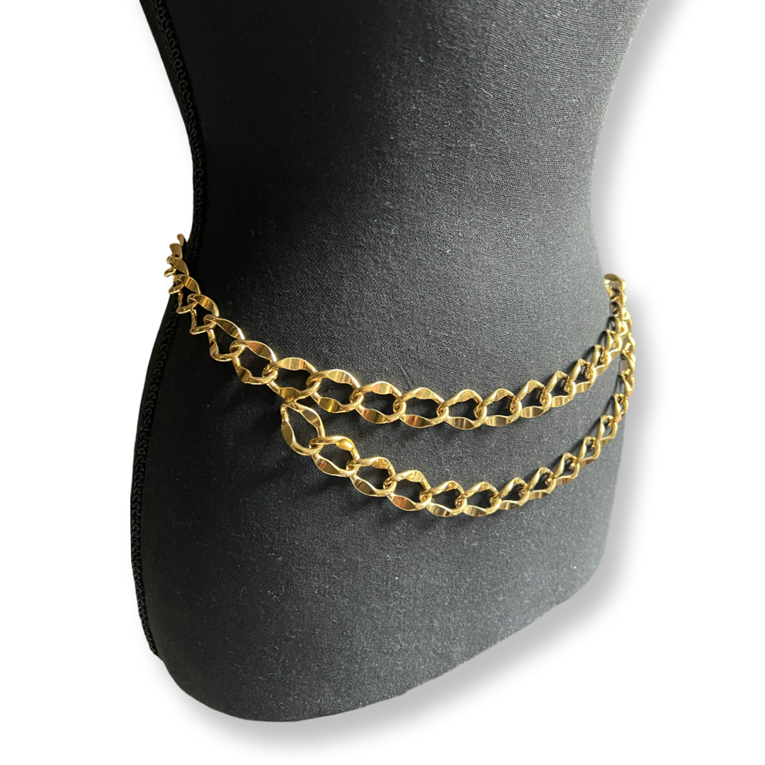 authentic chanel chain belt curb link double chian gold plated