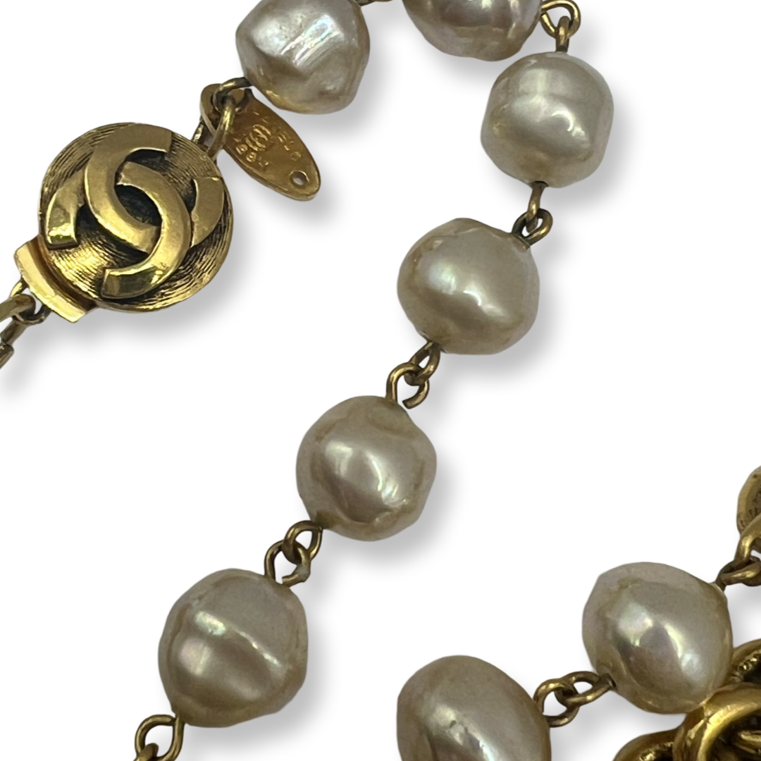 Vintage Chanel Pearls with gold chains authentic 1980s long length
