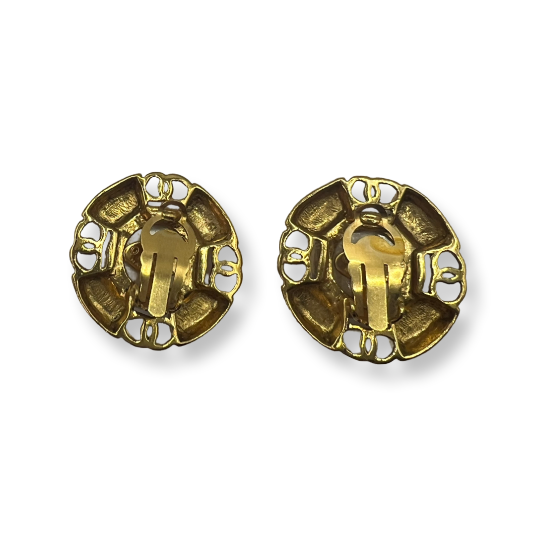 Chanel Vintage Earrings 90s Oversized Round Pearl Gold Plated CC