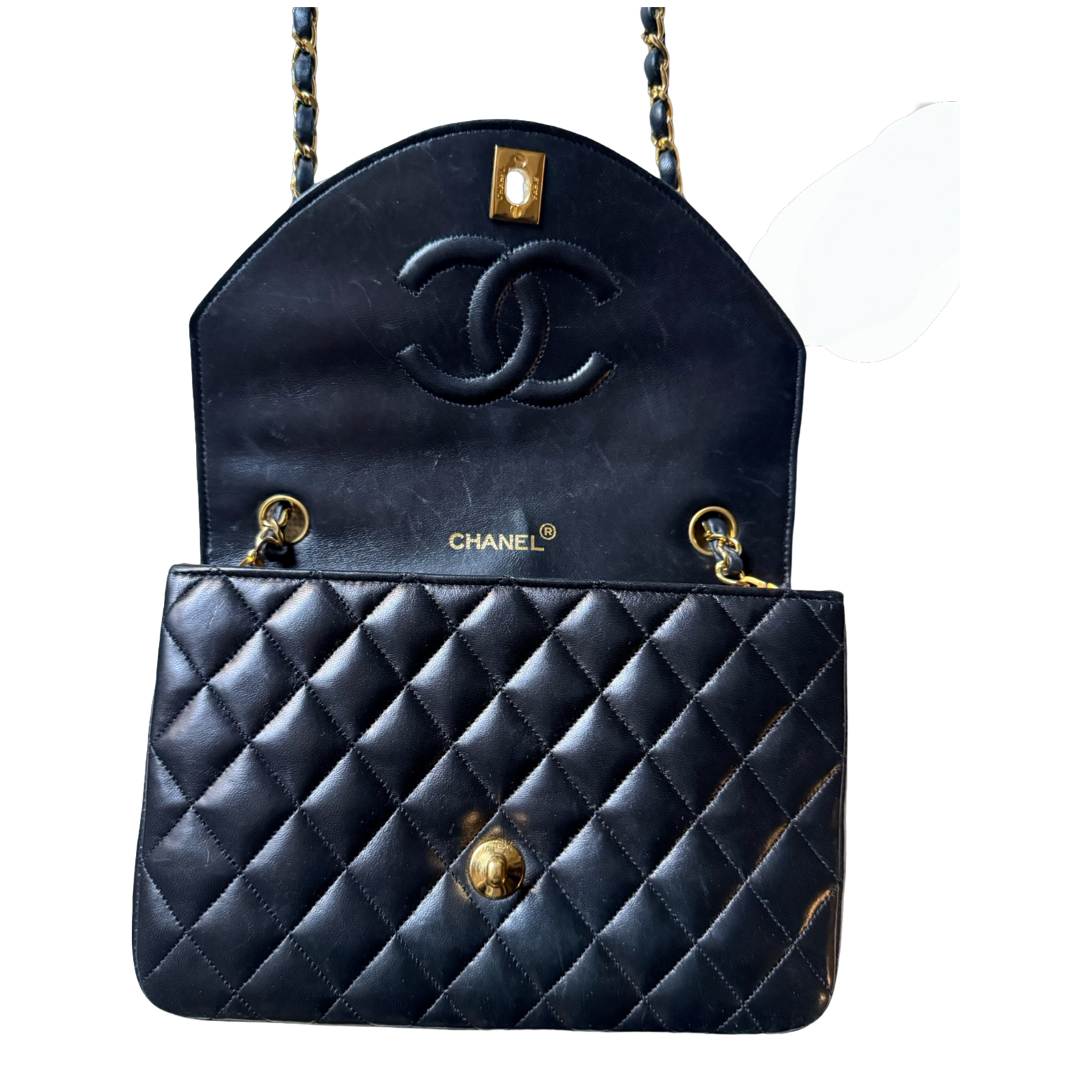 Chanel Vintage Half Moon Classic Flap Black authentic 80s