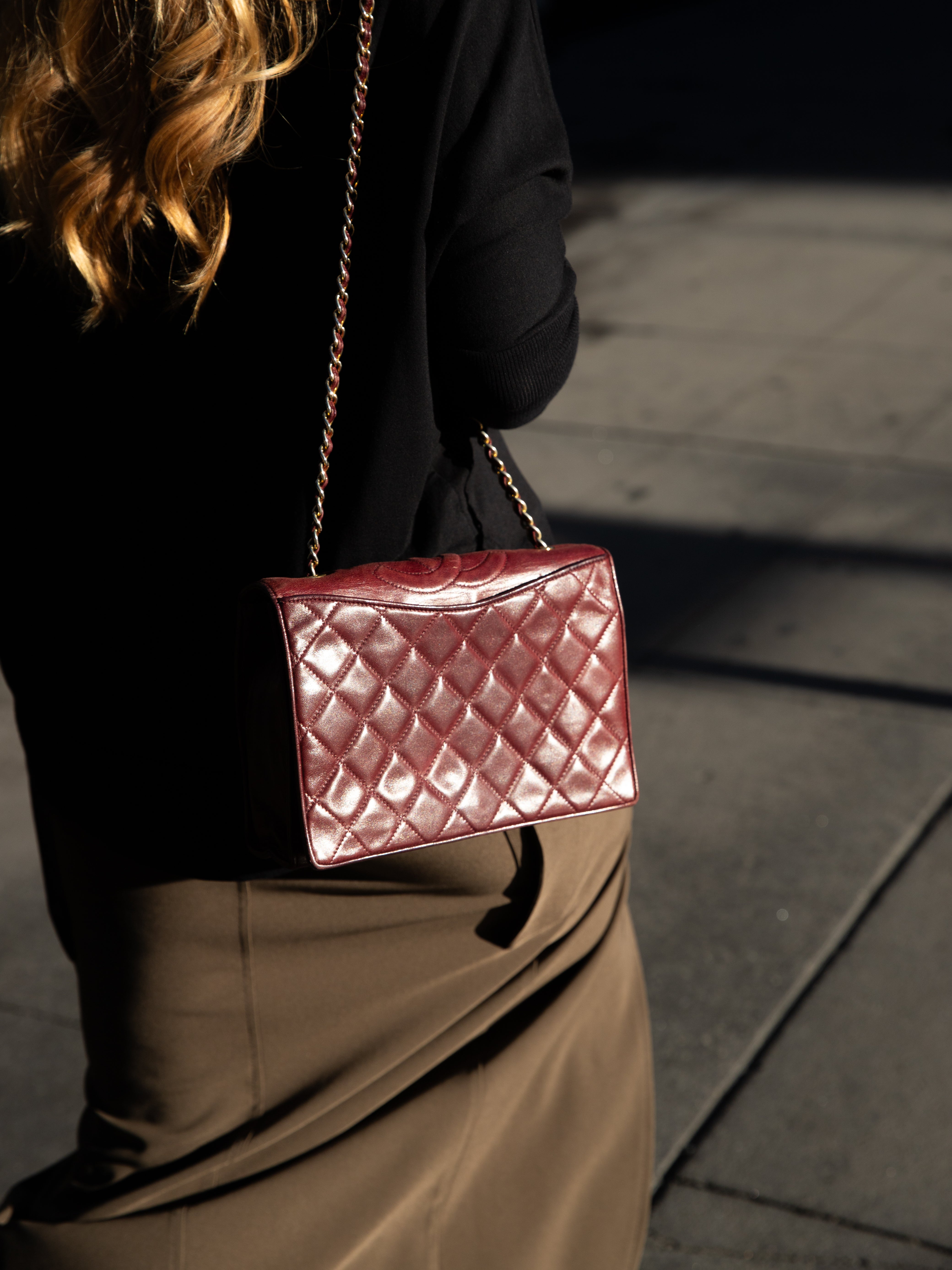 Vintage Chanel Burgundy Quilted Lather Flap Bag CC Mark