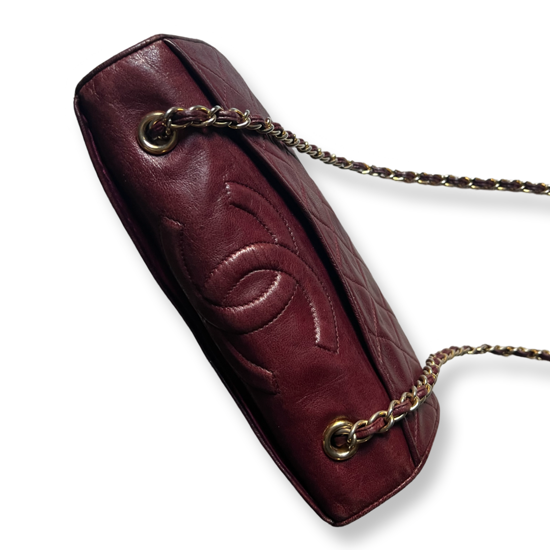chanel cc mark burgundy leather full flap quilted bag