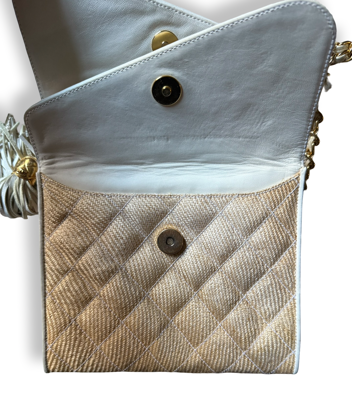 Chanel Vintage Raffia Tassel Double Flap