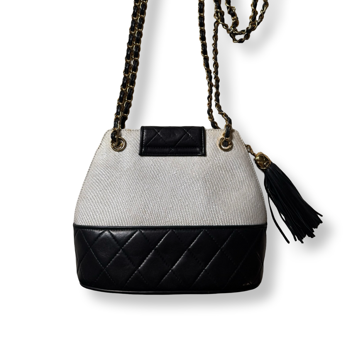Chanel Vintage Raffia & Lambskin Tassel Bag