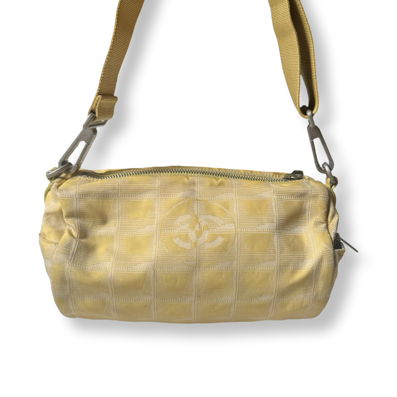 Chanel Vintage Travel Line Barrel Shoulder Bag Yellow 2000s Y2K style sporty authentic