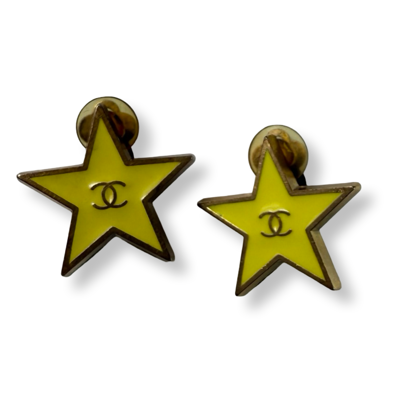 Chanel Vintage Authentic Yellow star-shaped earrings CC gold studs 00s y2k millennial retro