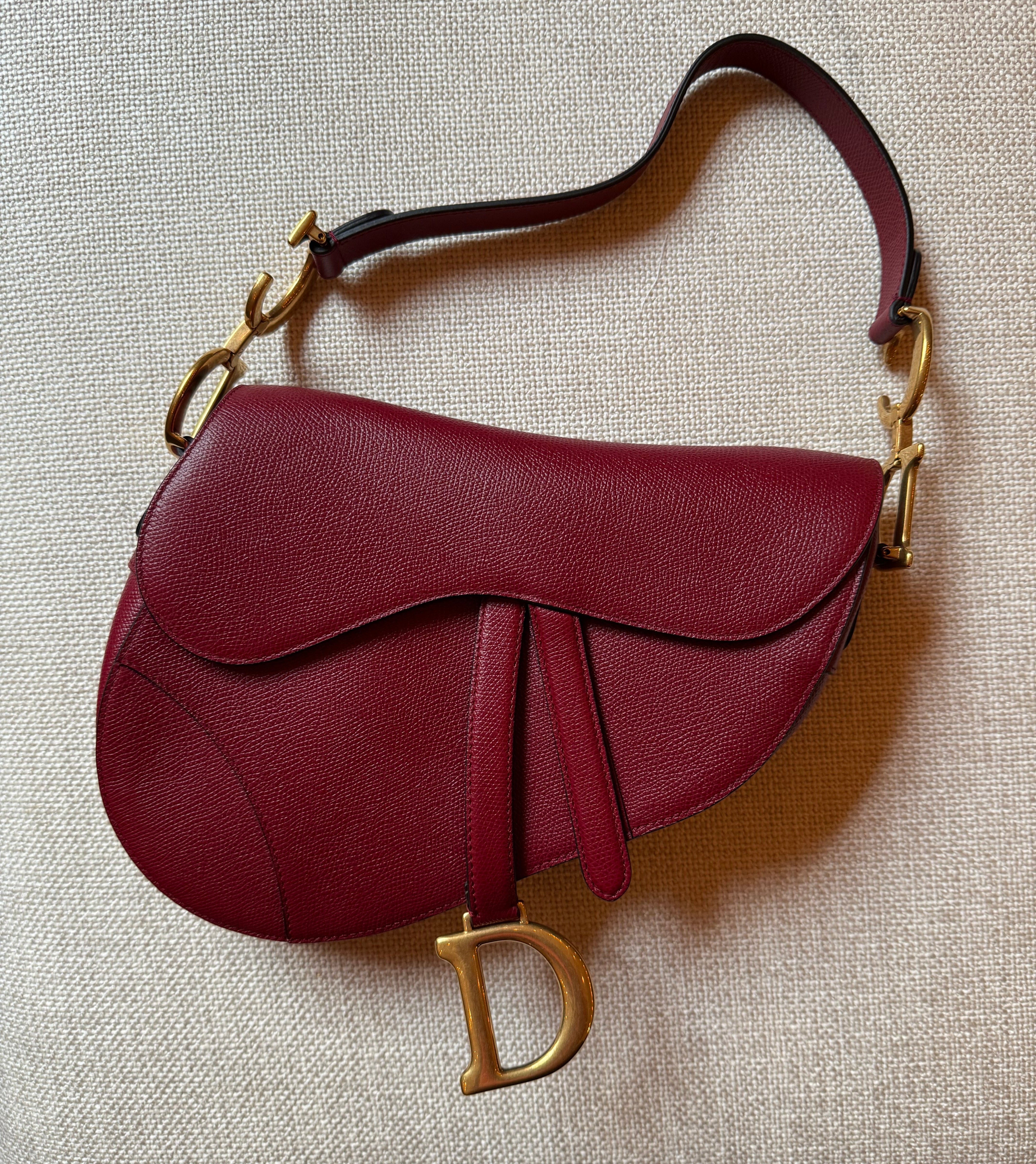 Christian Dior authentic grained Leather Saddle Bag Red