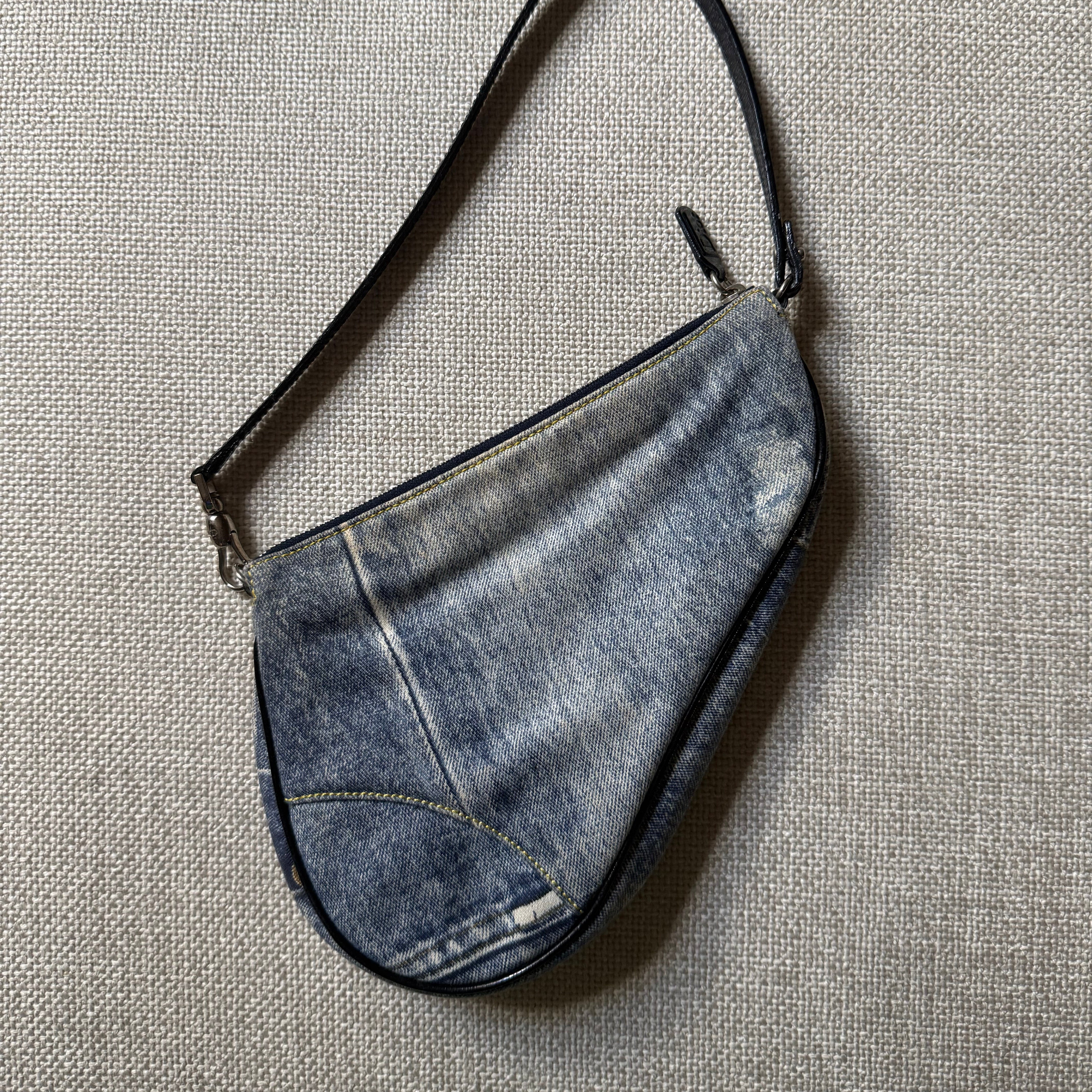 authentic Christian Dior Vintage 2001 by John Galliano Denim print Saddle shoulder Bag Blue