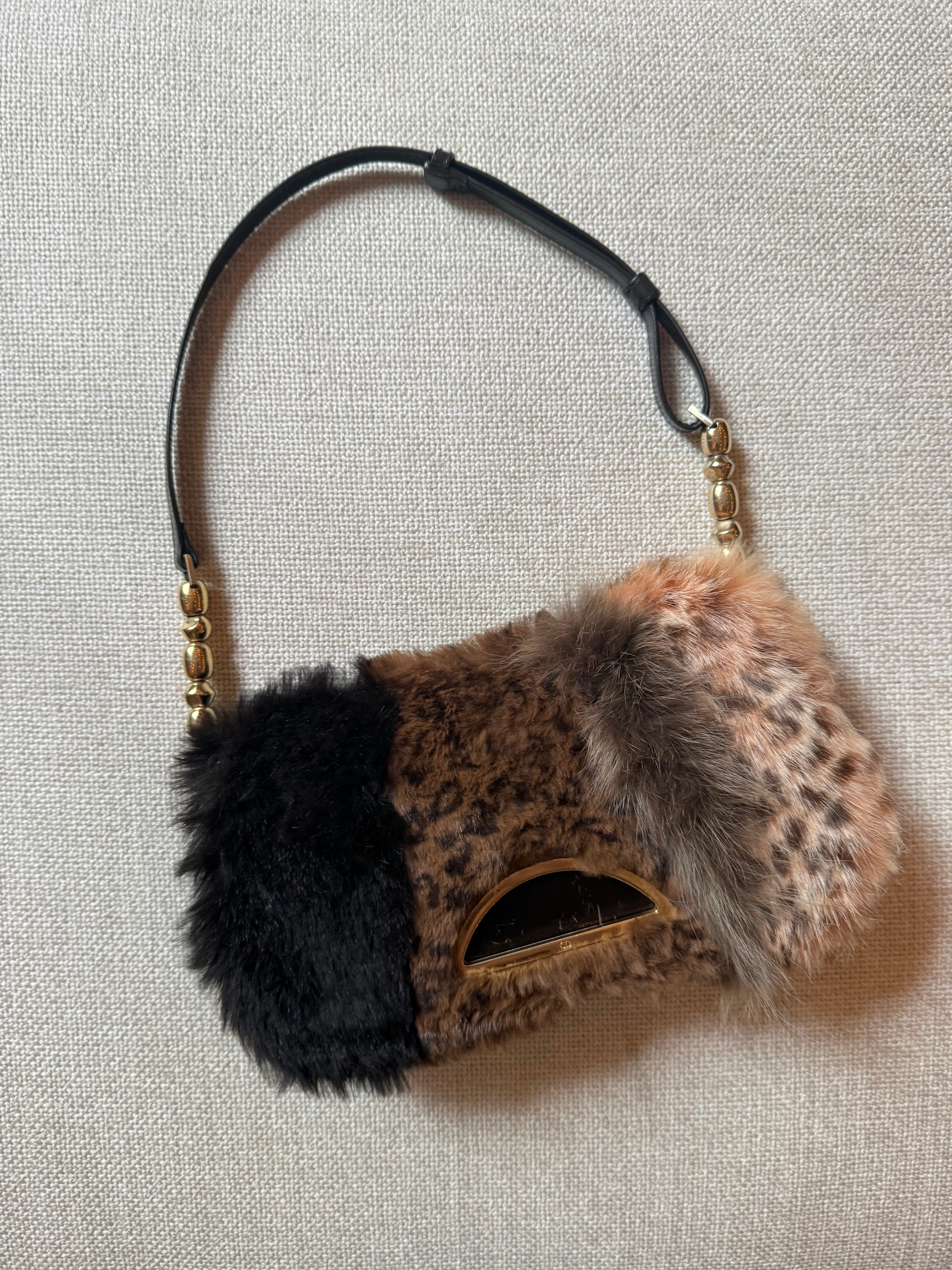 Christian Dior by John Galliano vintage 2000 rabbit fur authentic patchwork malice shoulder bag y2k real fur