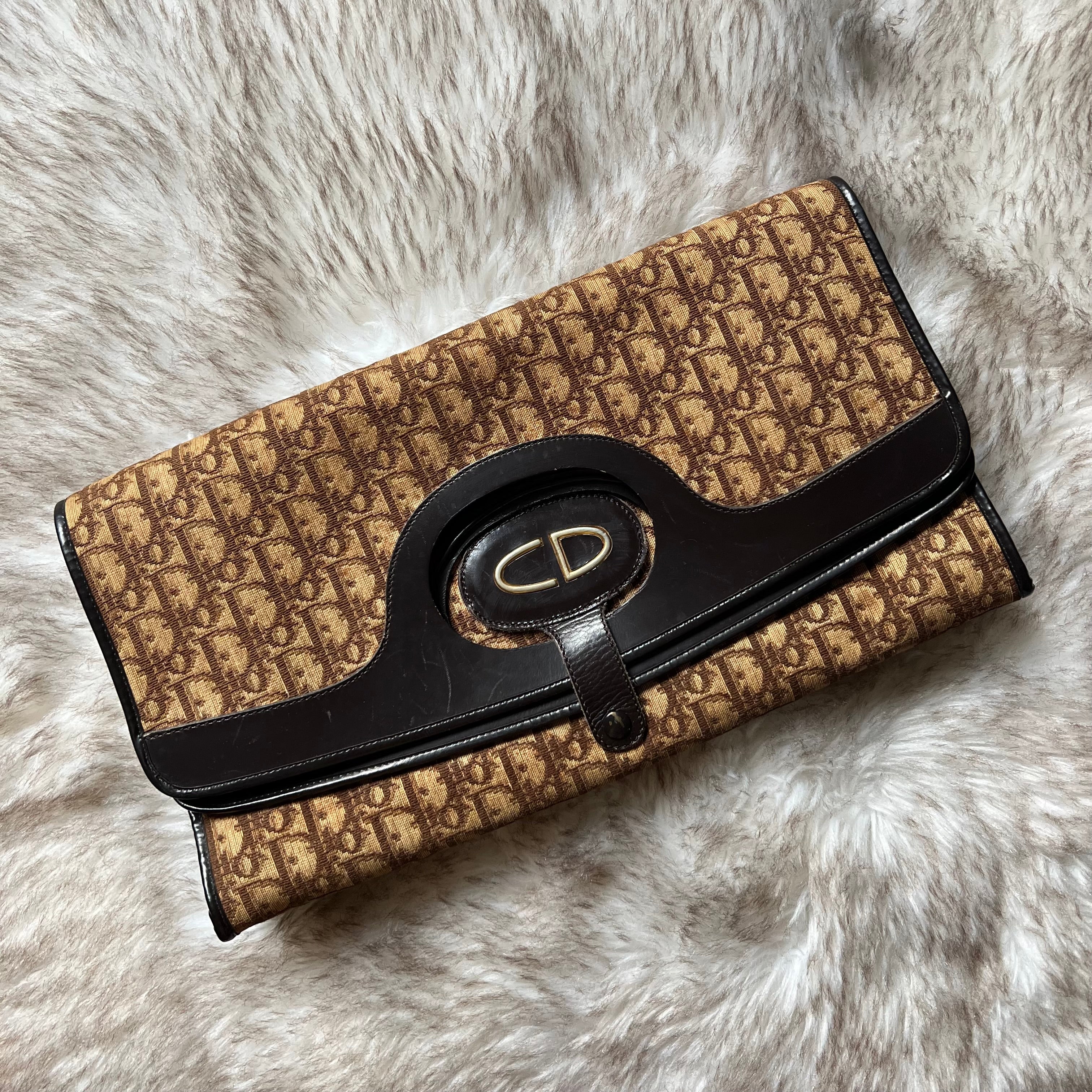 Christian Dior Vintage 1970s Oblique Foldover Clutch