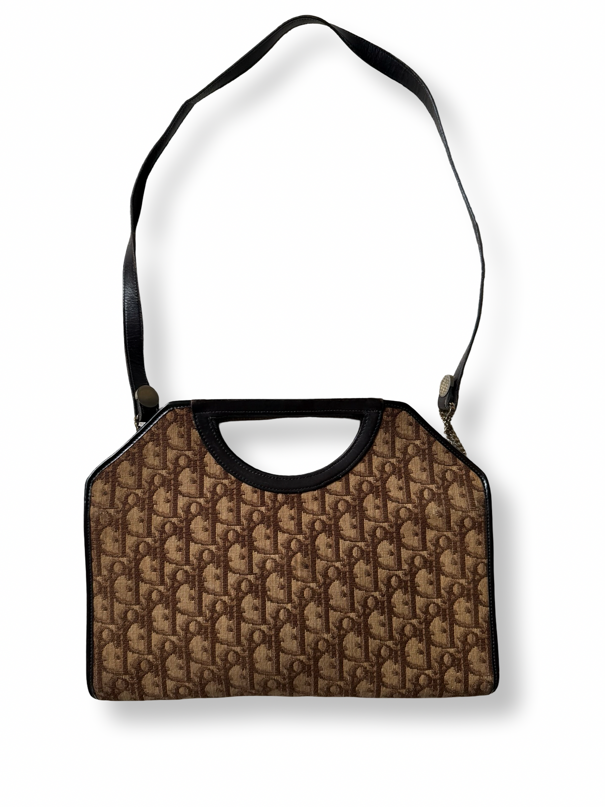 Christian Dior Vintage Oblique Trotter Brown Top Handle Bag authentic two way converter 1970s