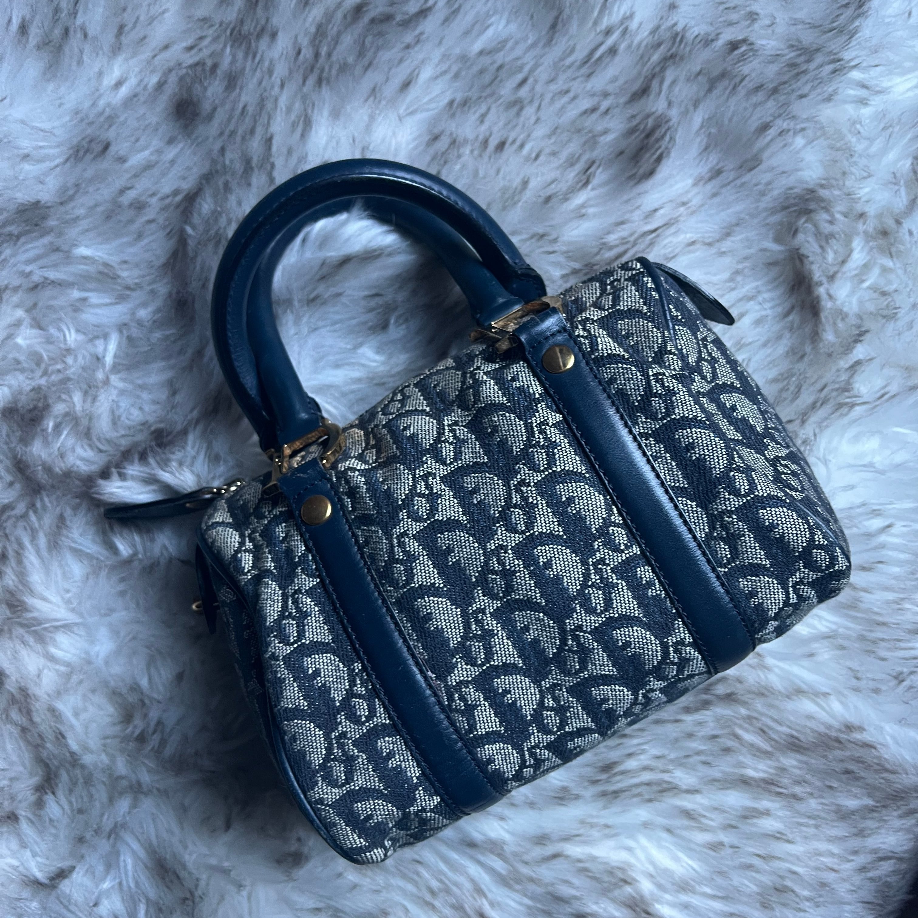 Christian Dior Mini Boston Bag vintage 2000 classic navy trotter pattern