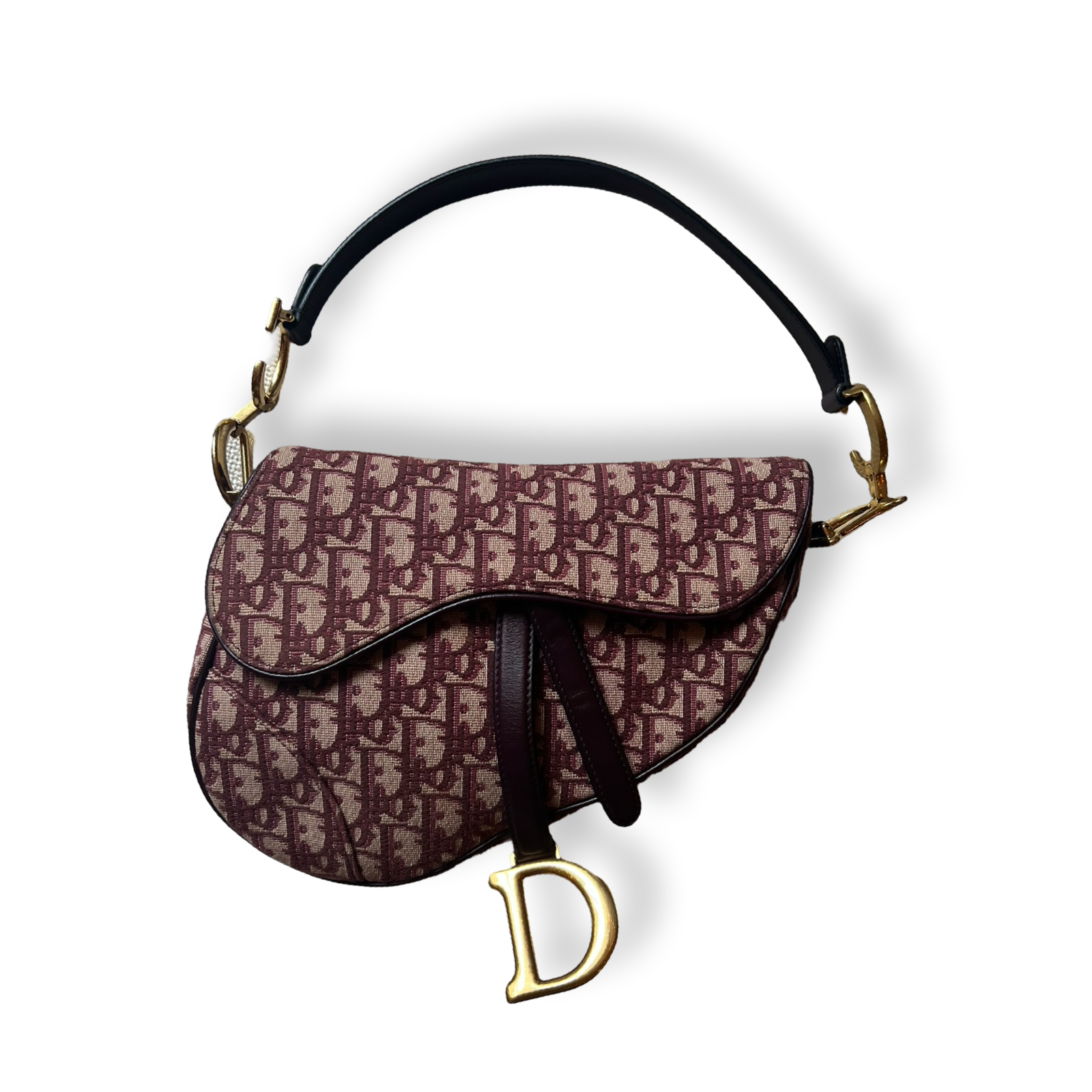 Christian Dior Signature Pattern Saddle Bag in Burgundy