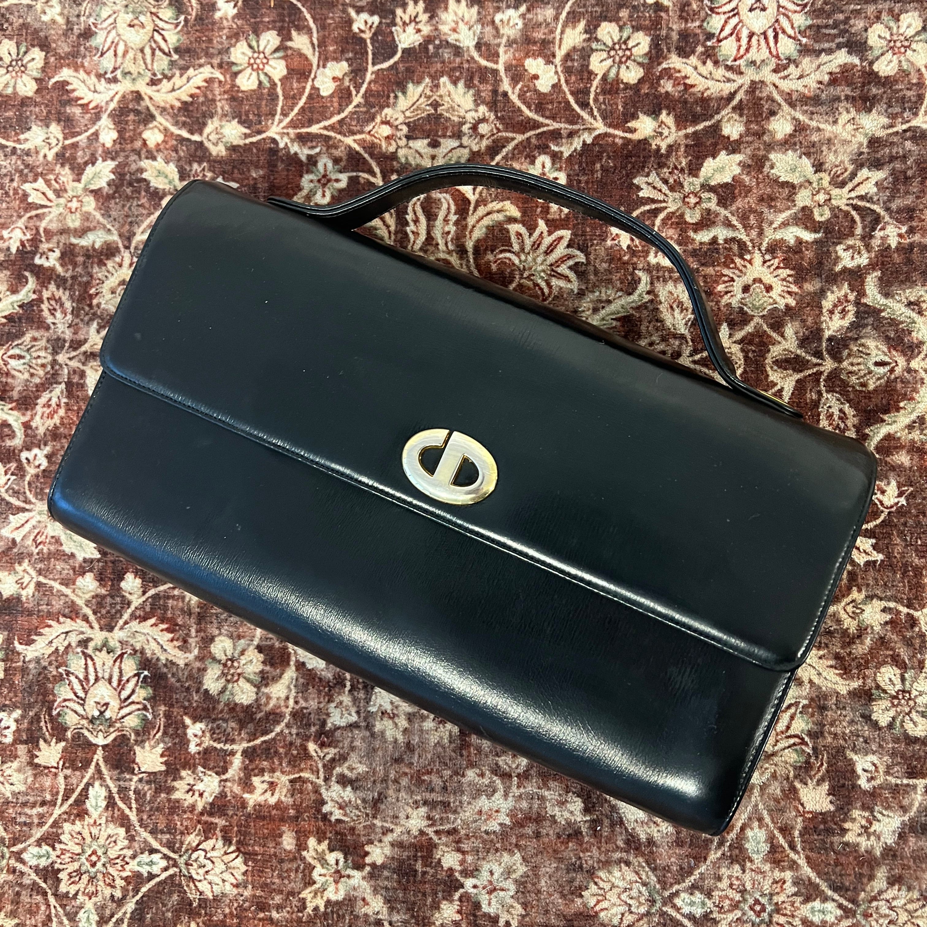 Christian Dior Vintage 1980s Black Leather Top Handle bag
