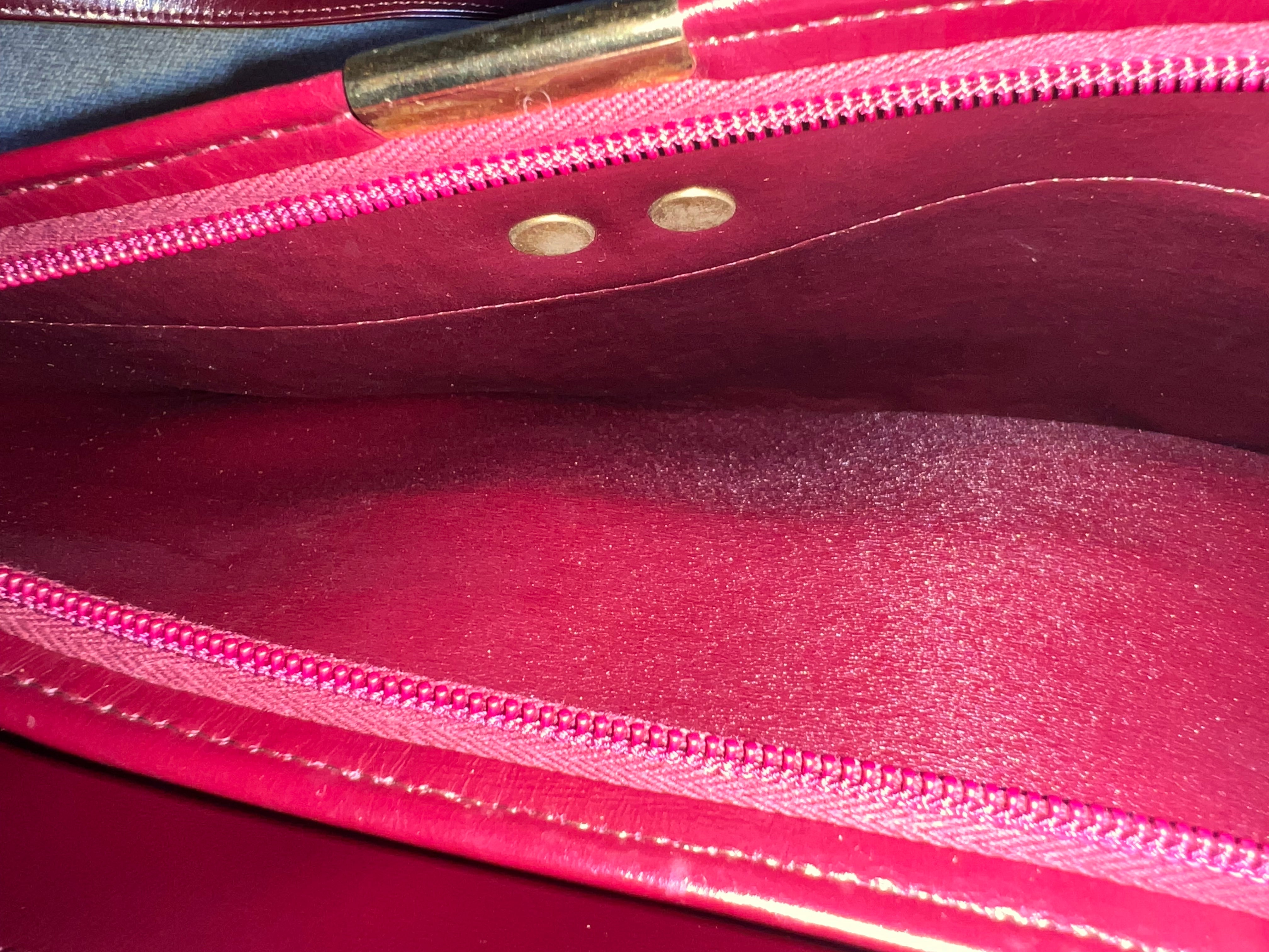 Vintage Christian Dior retro shoulder bag medium size red oxblood leather