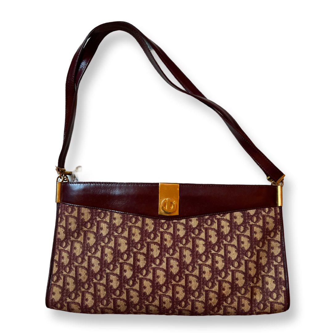 Christian Dior Old Authentic Shoulder Bag Oblique Pattern Dark Red Wine