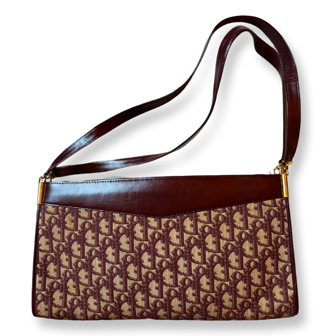 Christian Dior Authentic vintage handbag trotter burgundy wine color leather and canvas