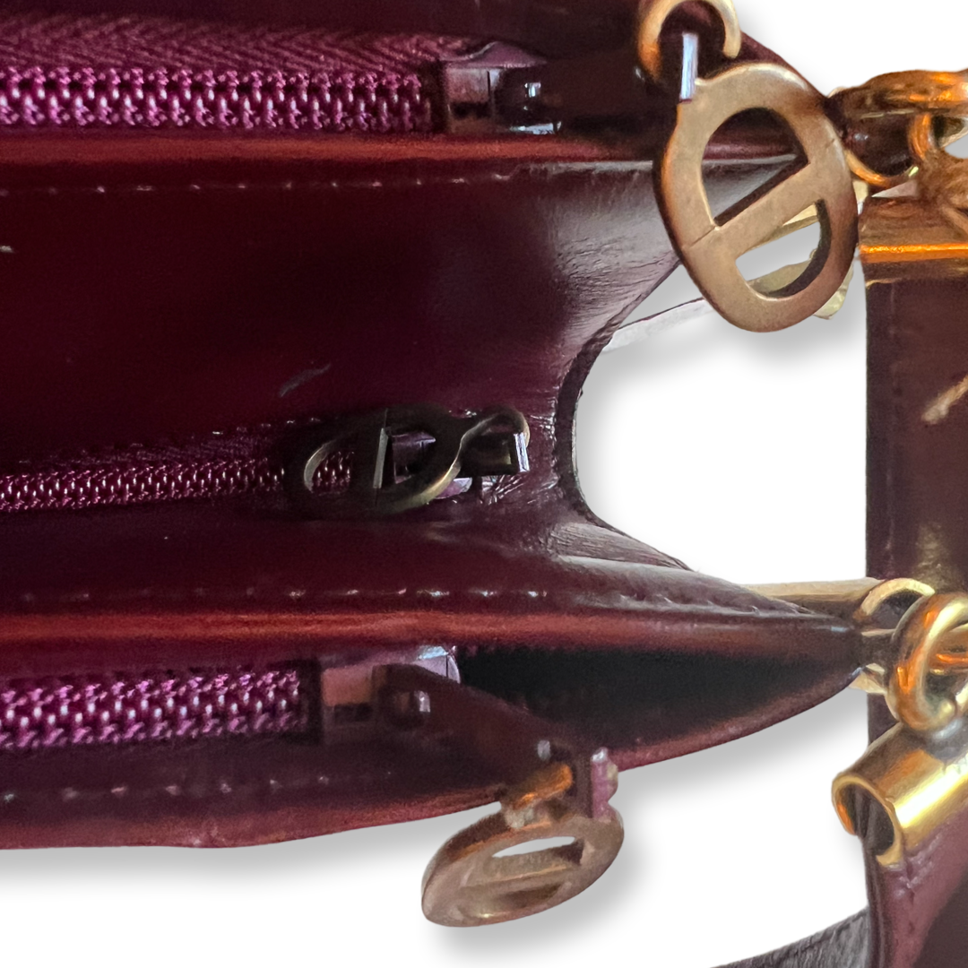 Christian dior old shoulder bag red leather trotter canvas gold hardware