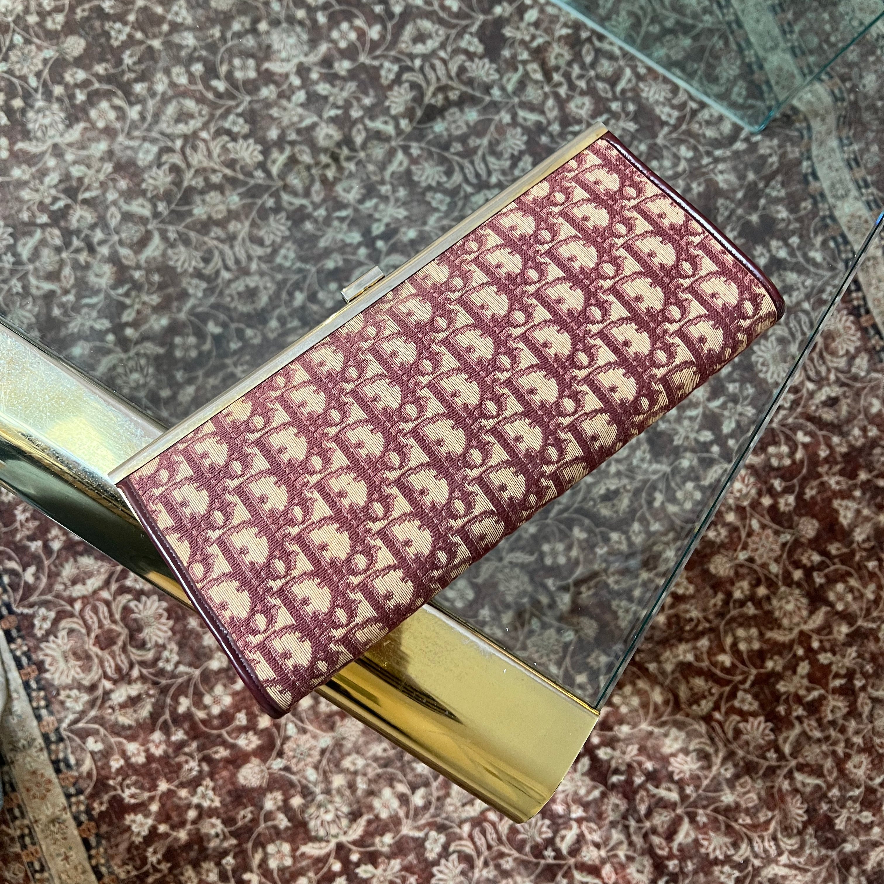Christian Dior Vintage 60s Kiss lock clutch red oblique authentic