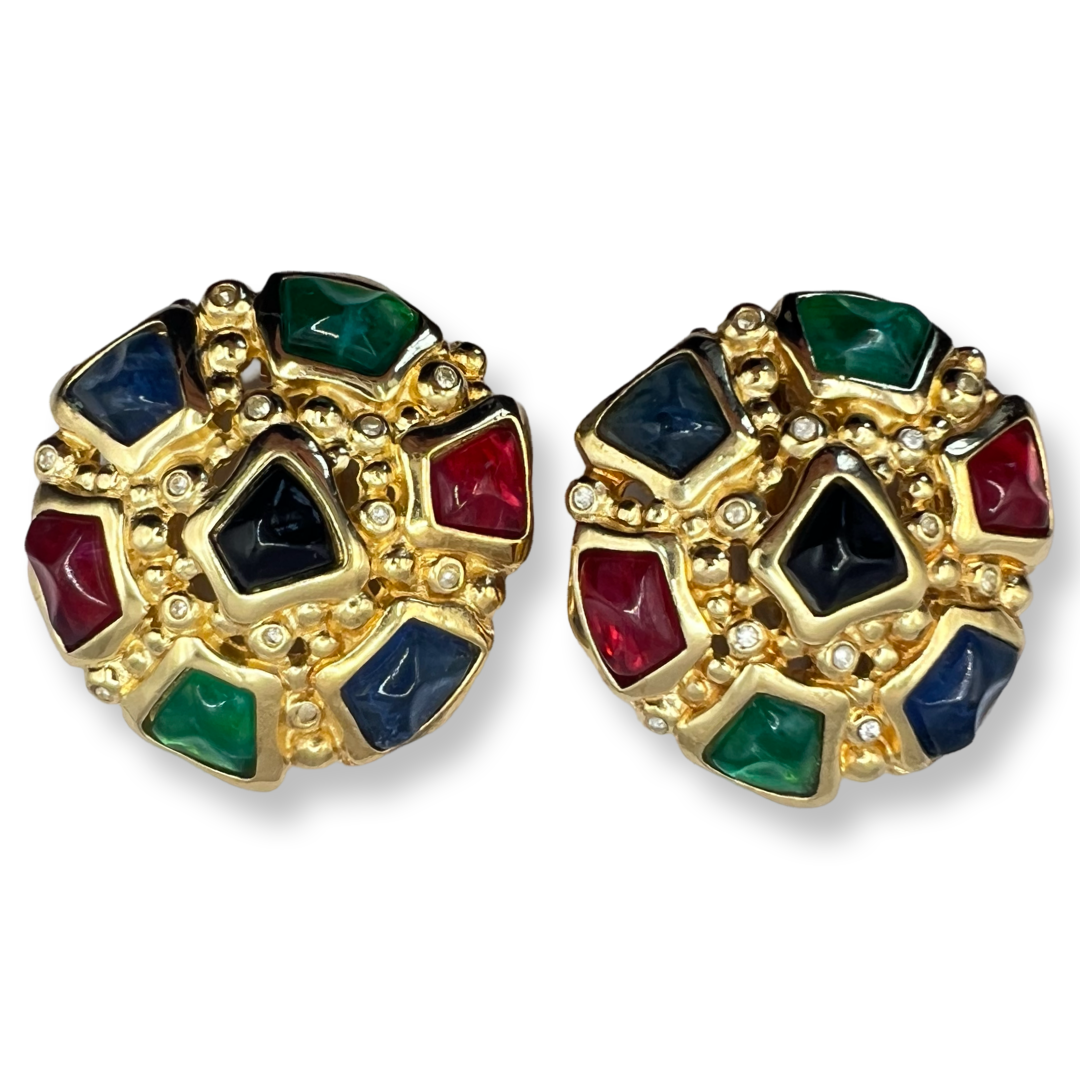 vintage christian dior earrings gold multicolor stone