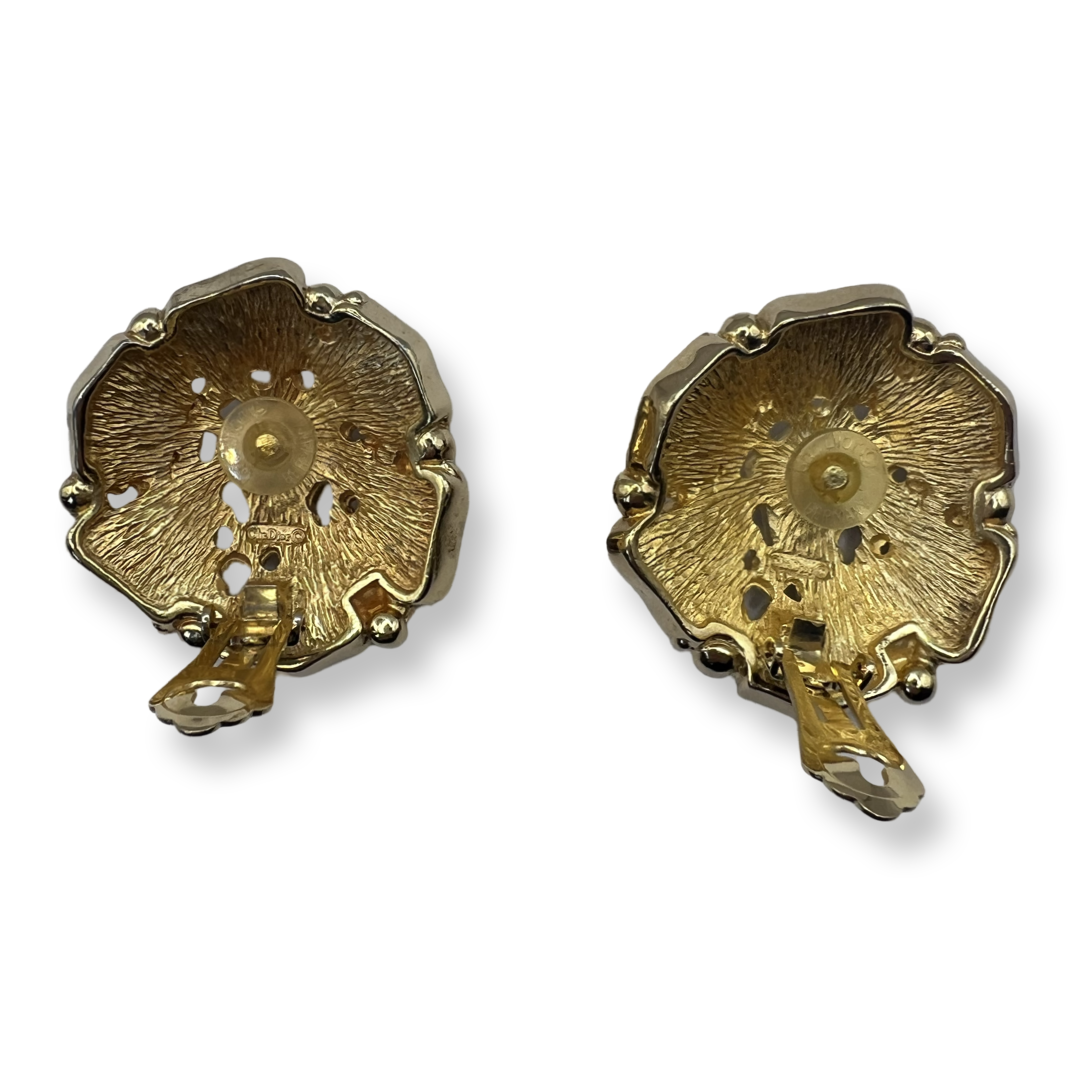 Christian Dior retro earrings big clip on gold and color stones