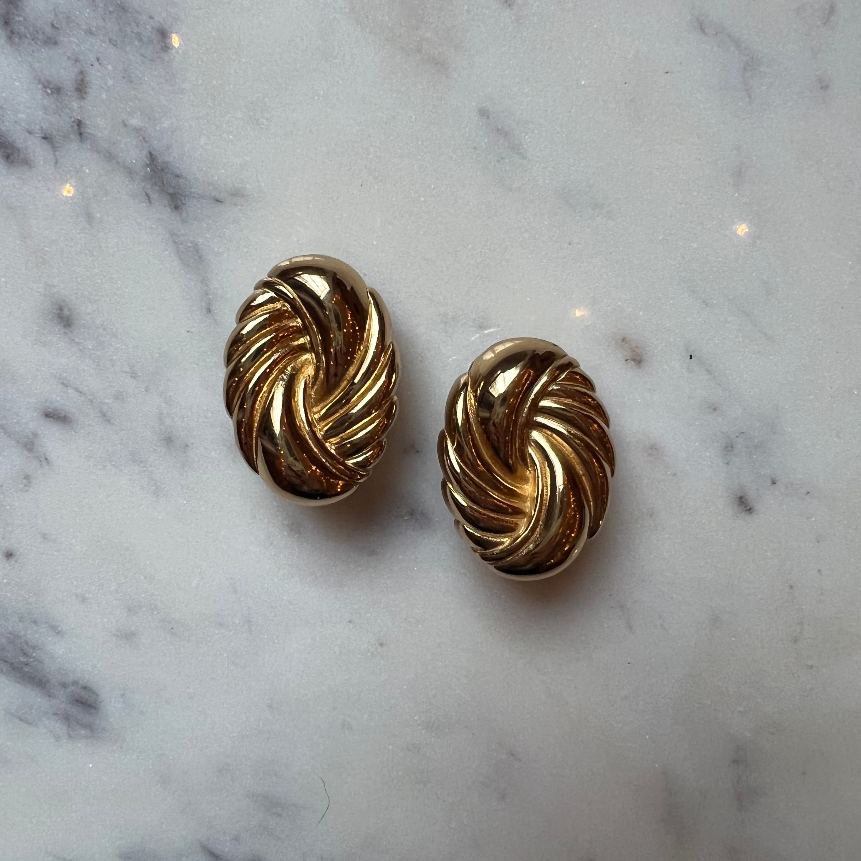Christian Dior Vintage Oval Twisted Gold Plated Earrings