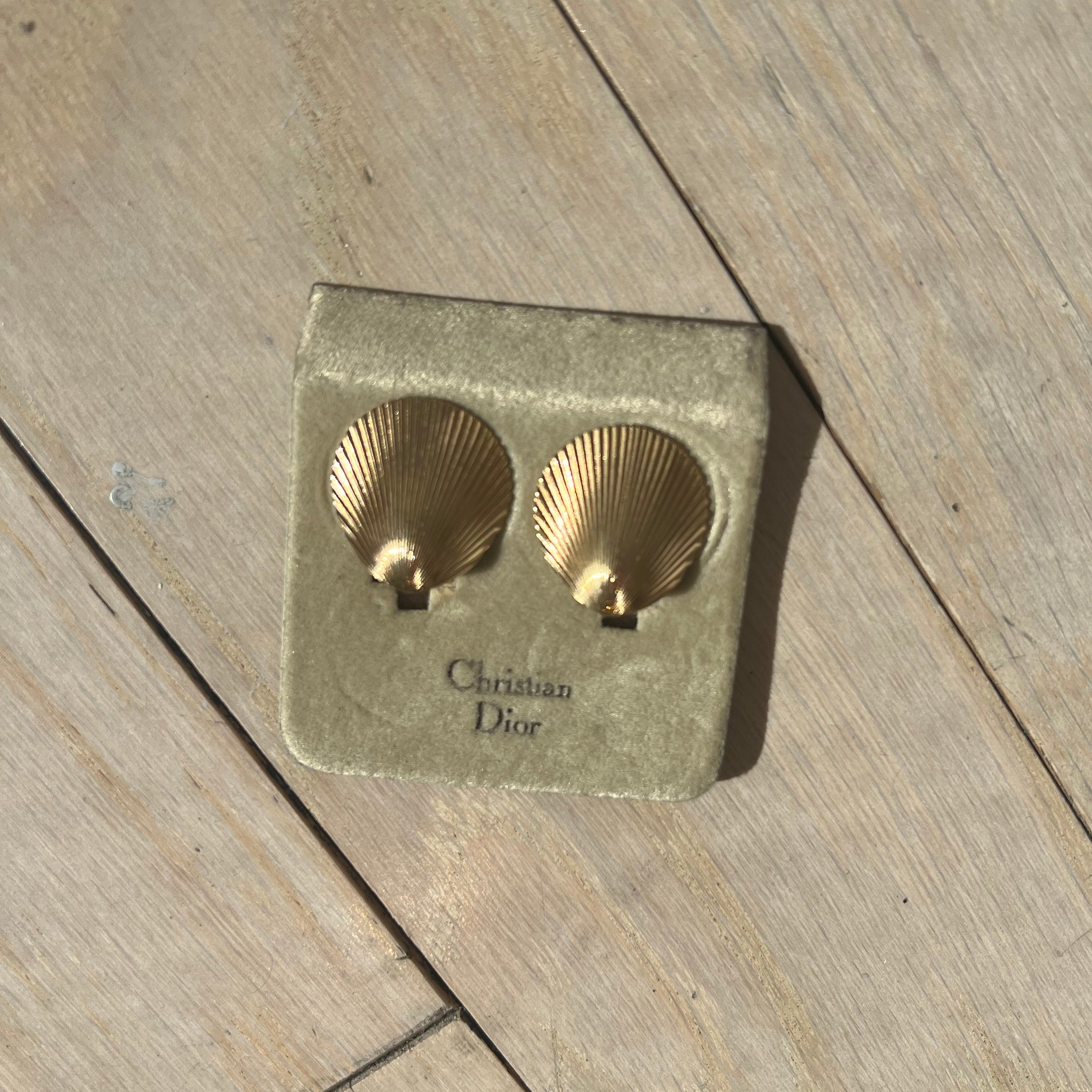 Christian Dior Vintage Gold Shell Earrings Authentic