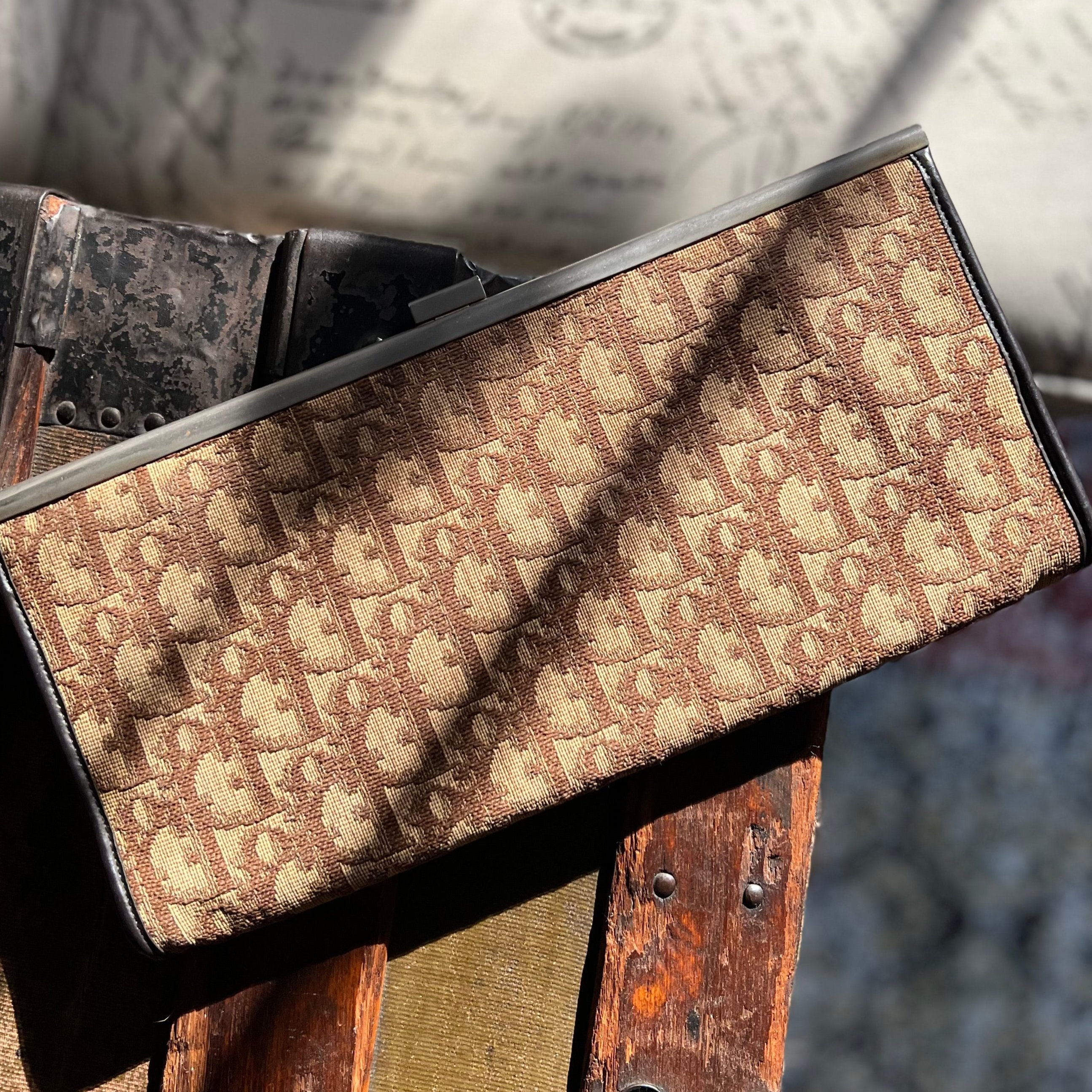 Vintage Christian Dior French Style Purse Clutch brown signature canvas