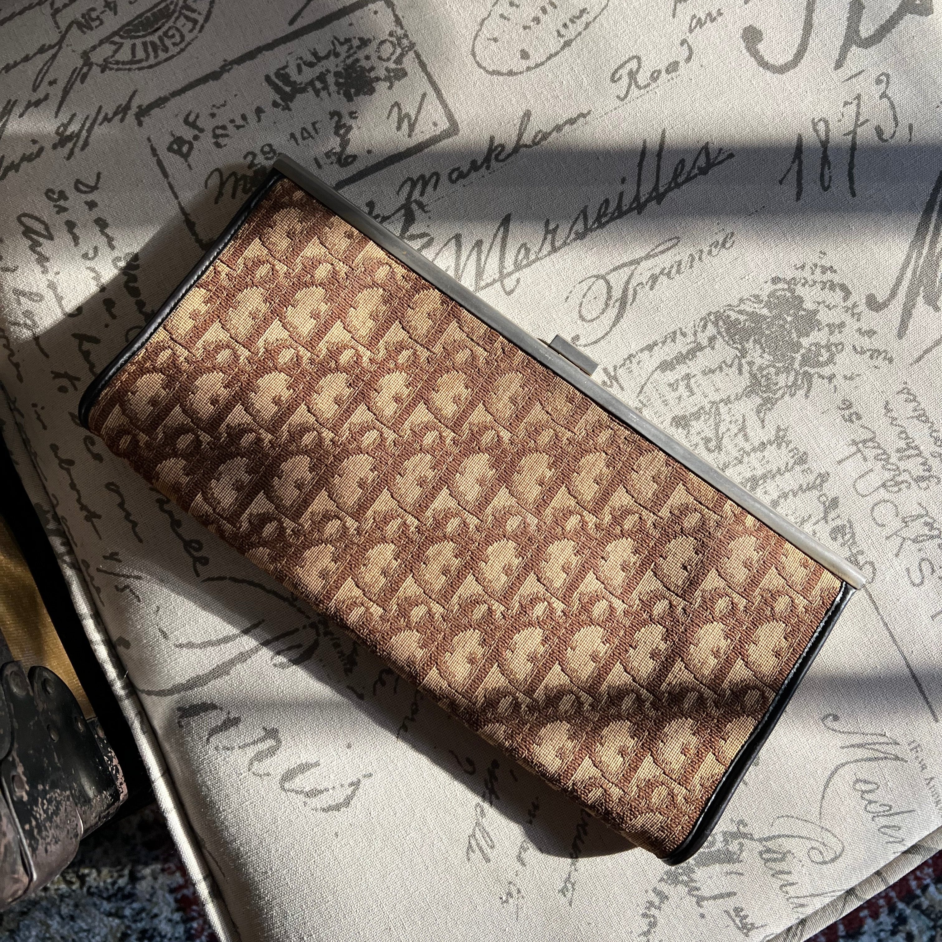 Vintage Christian Dior Clutch Brown canvas diorissimo pattern 1970s