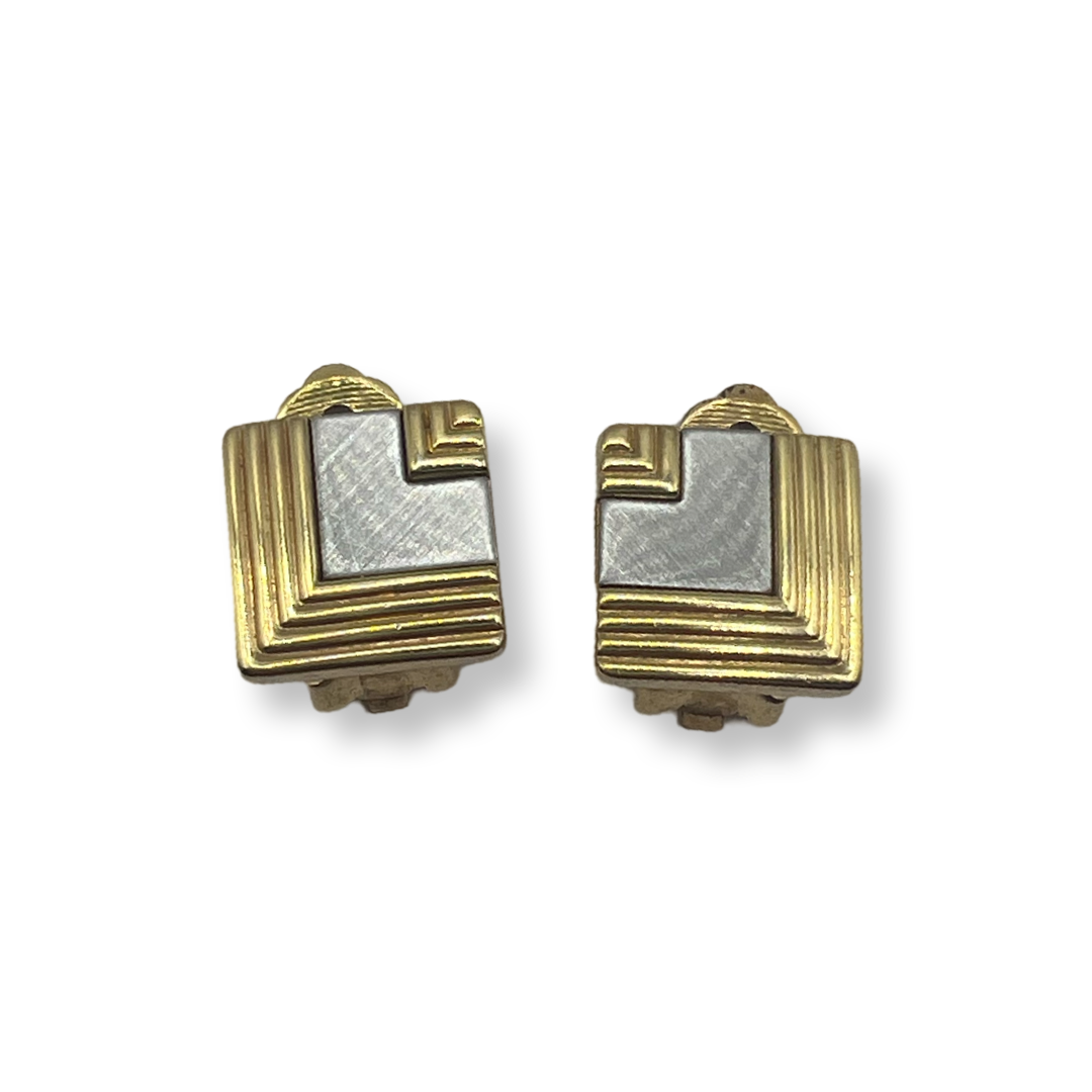 Christian Dior Vintage Square Earrings Gold plated with silver metal authentic