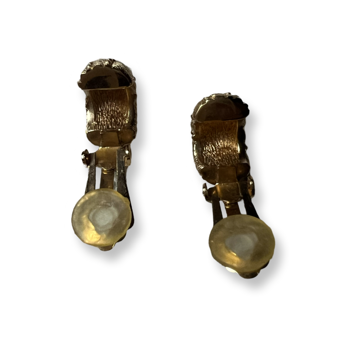 Vintage Christian Dior Gold Texturized half hoop style earrings