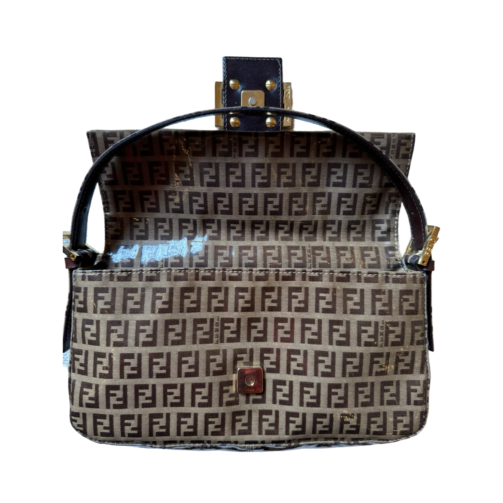 Fendi_classic brown gold hardware Baguette_Patent_Leather_Zucchino_