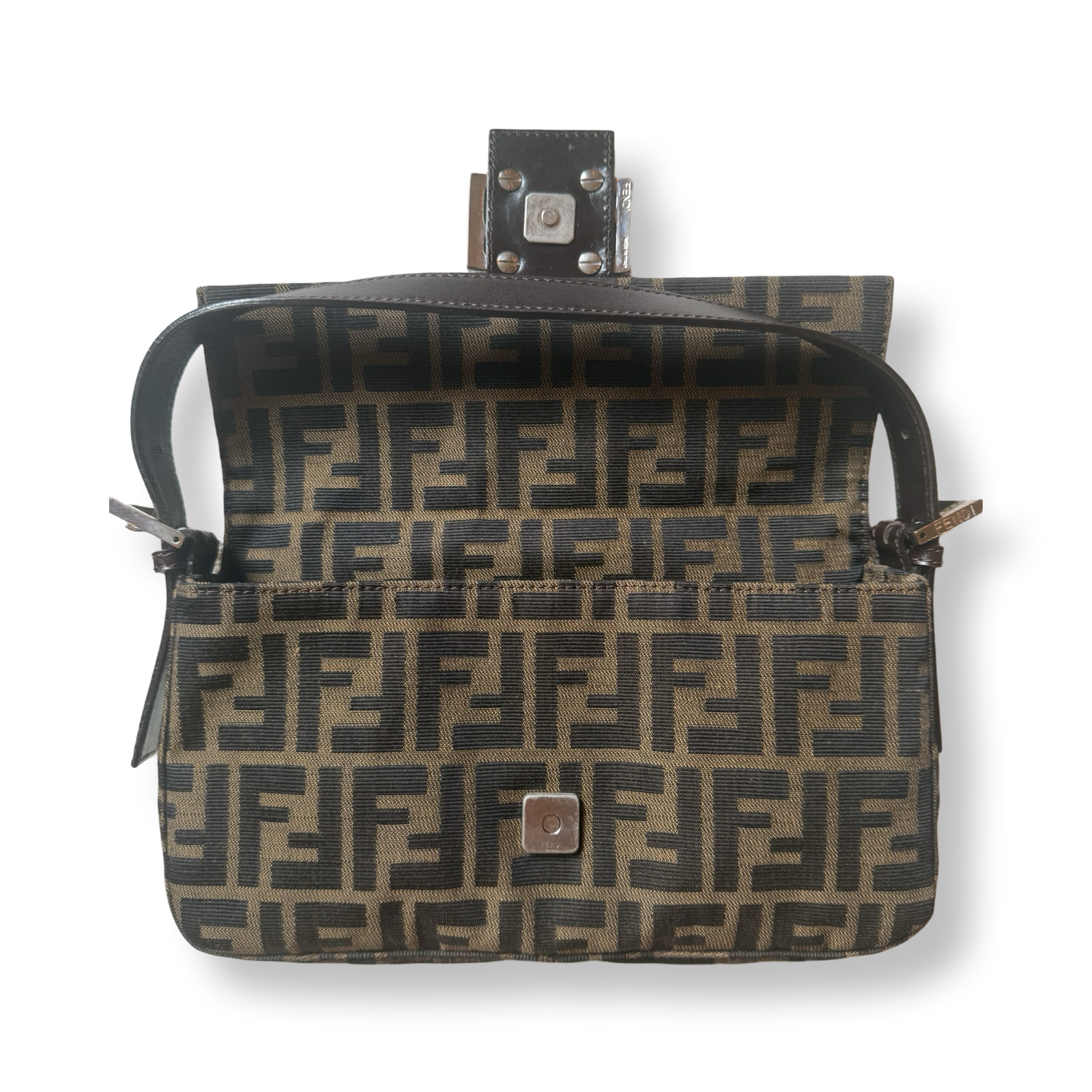 Fendi Baguette Vintage Classic Print Brown with silver hardware