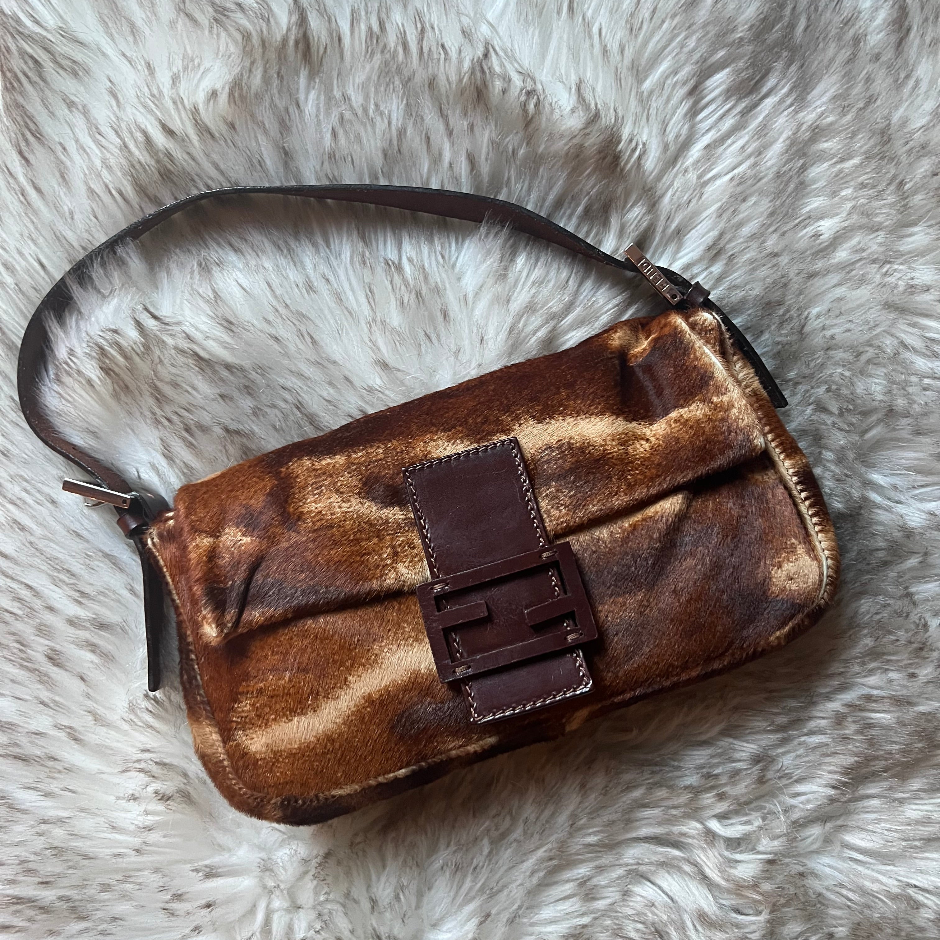 vintage Fendi Baguette Brown Pony Hair Harako leather
