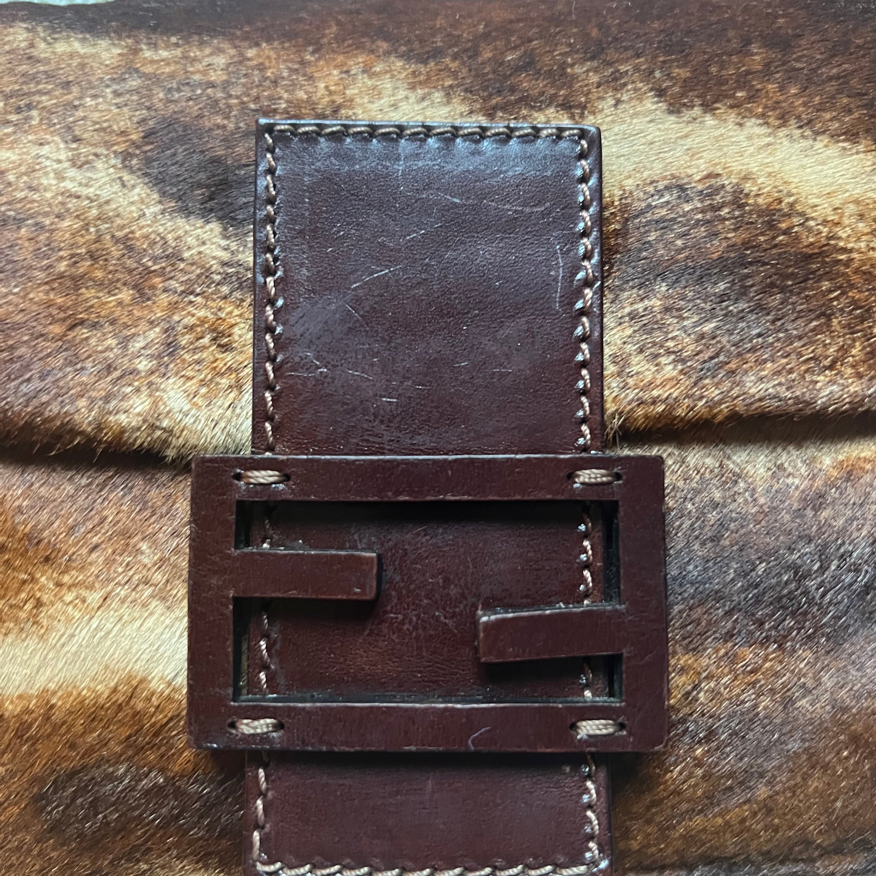 Fendi Baguette Classic Authentic Calf hair and brown harako leather