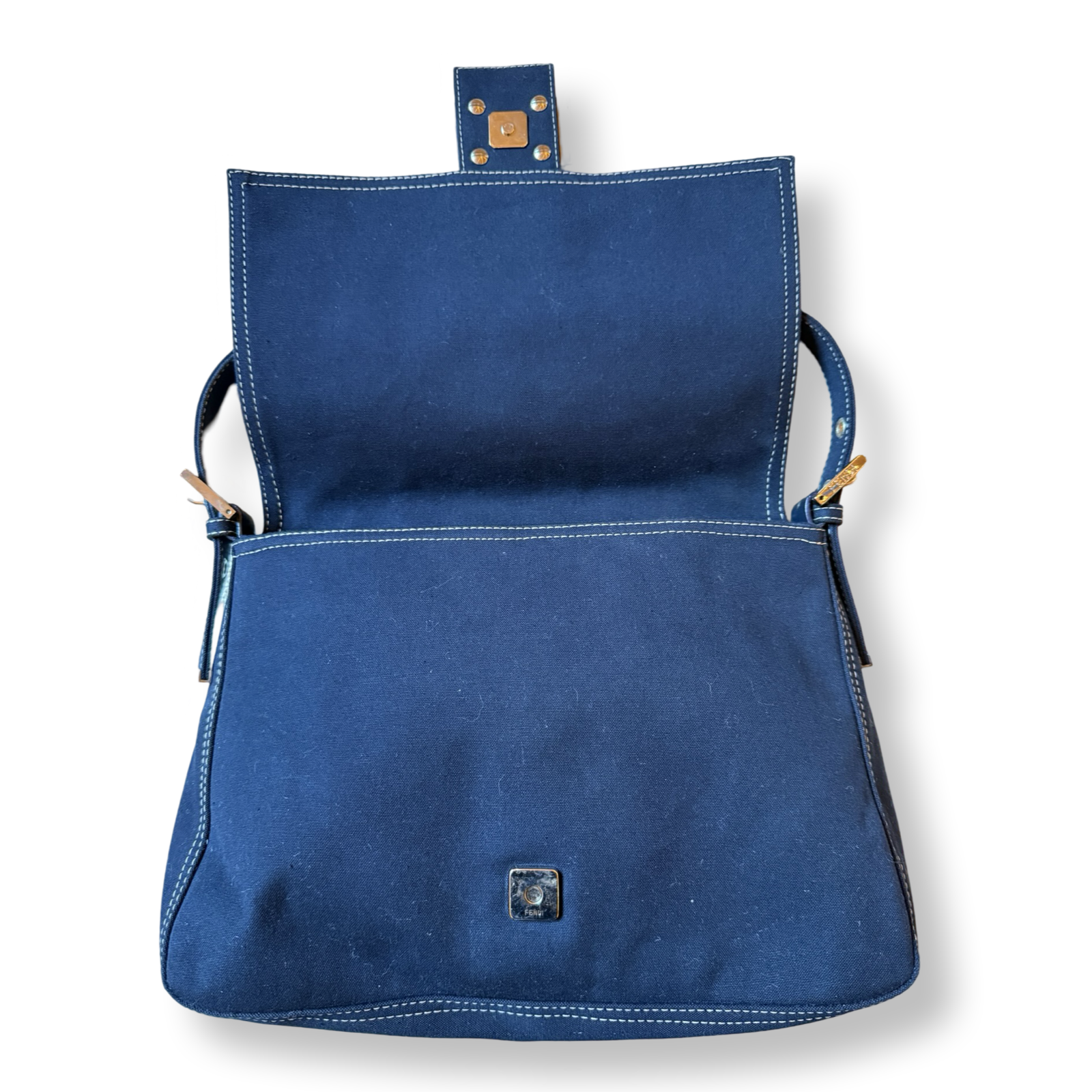 Fendi authentic retro mama baguette blue canvas and swirl enamel