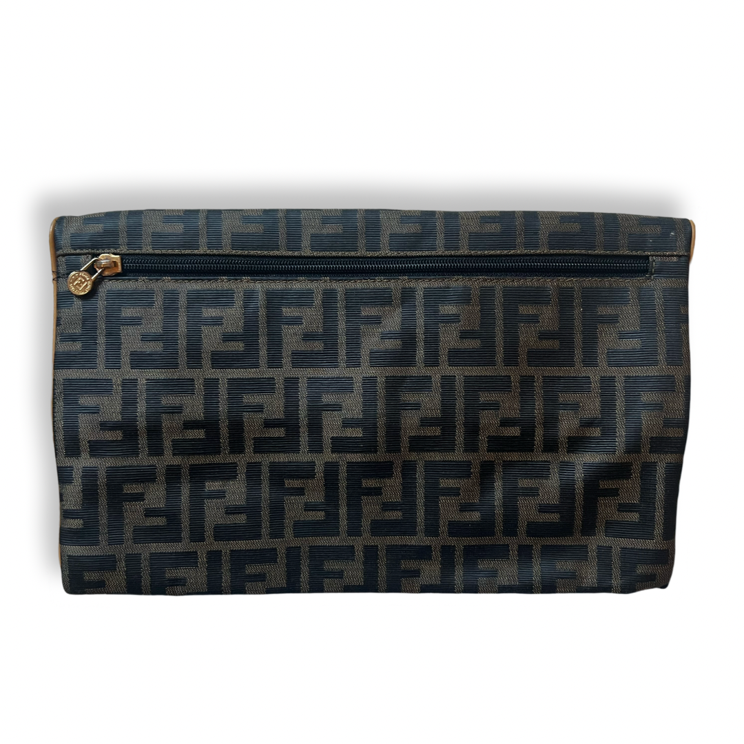 Fendi vintage zucca signature caramel brown leather clutch fold over envelope style