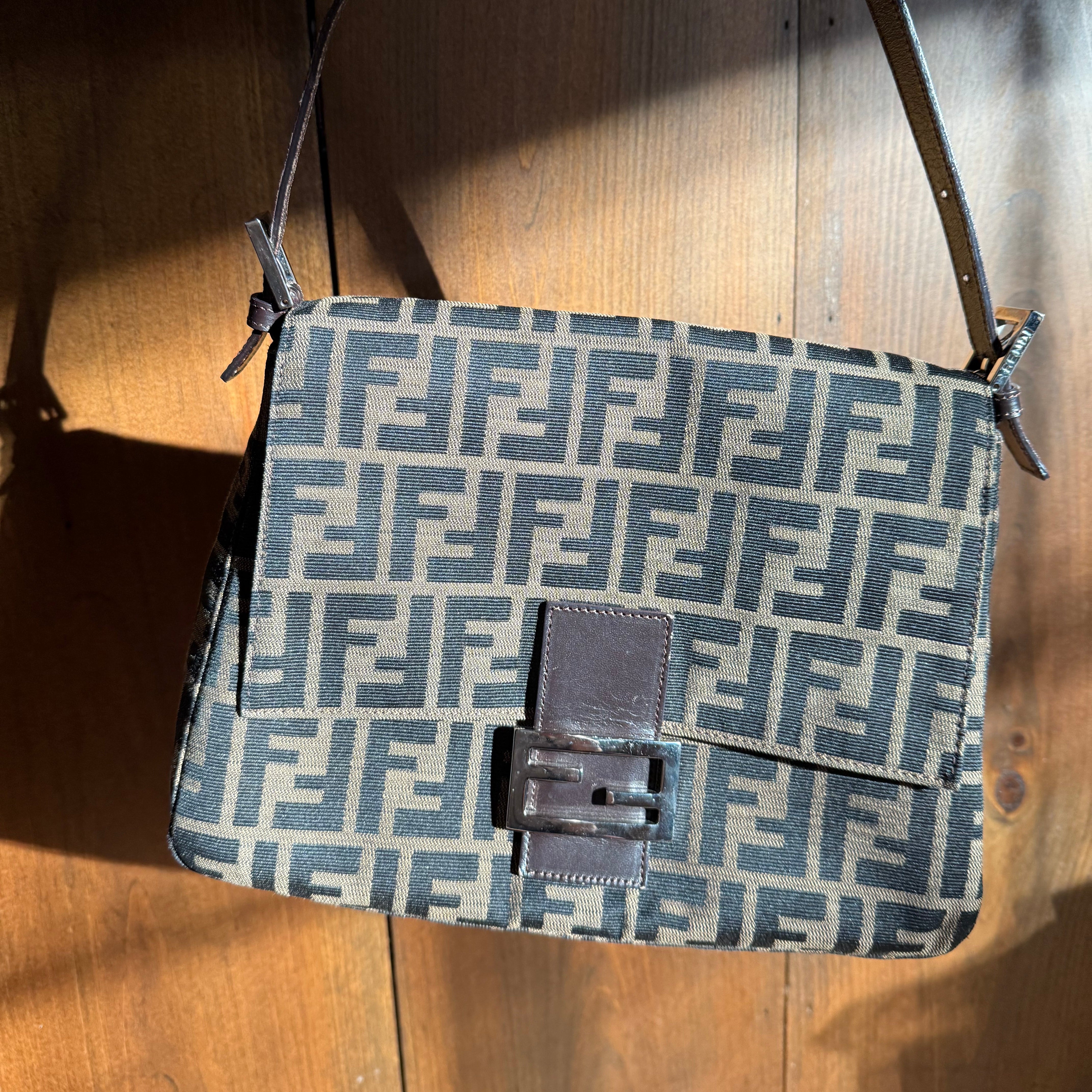 Fendi Mama Baguette Classic Zucca pattern canvas brown leather