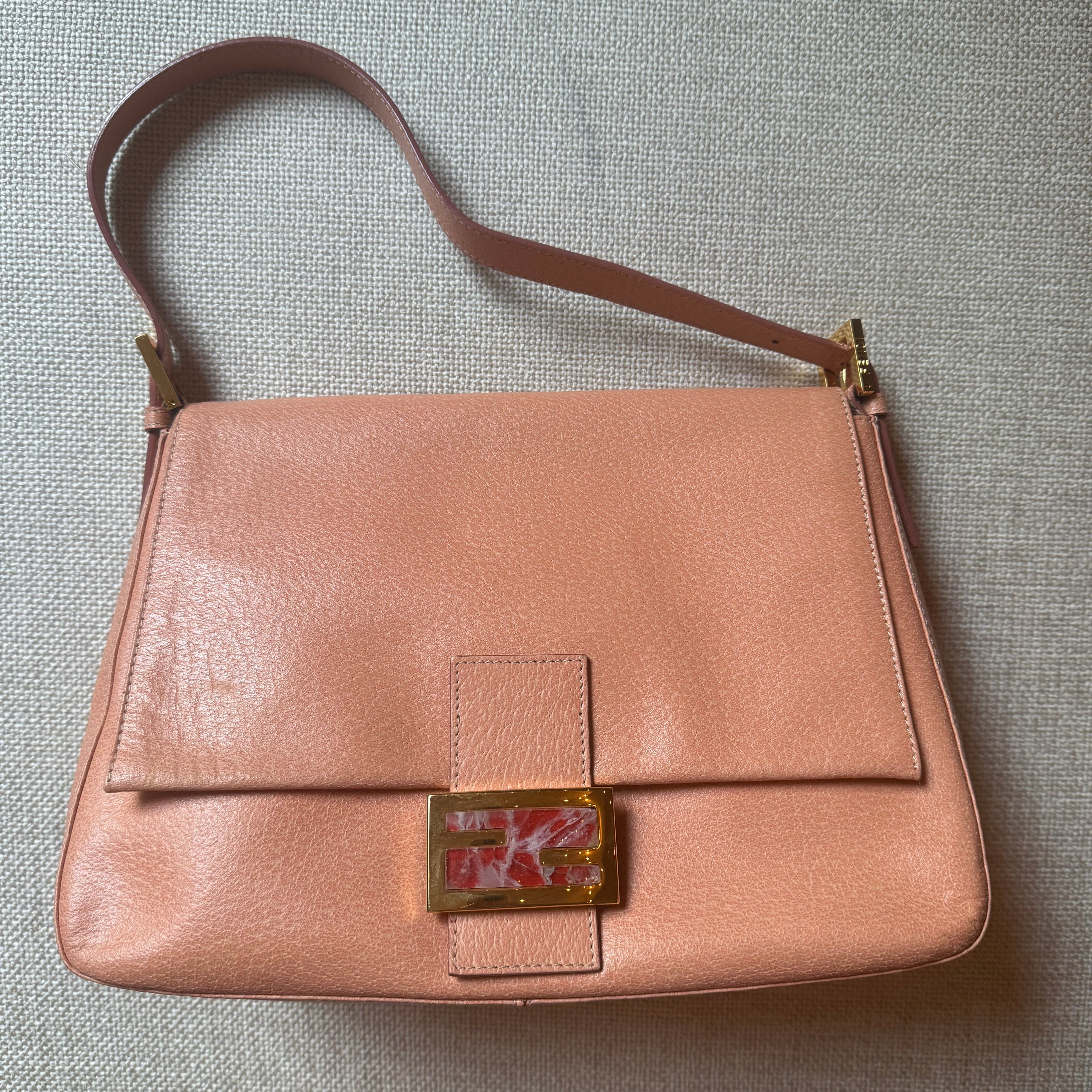 Fendi Mama Baguette Leather Light Pink with marble detail & gold hardware