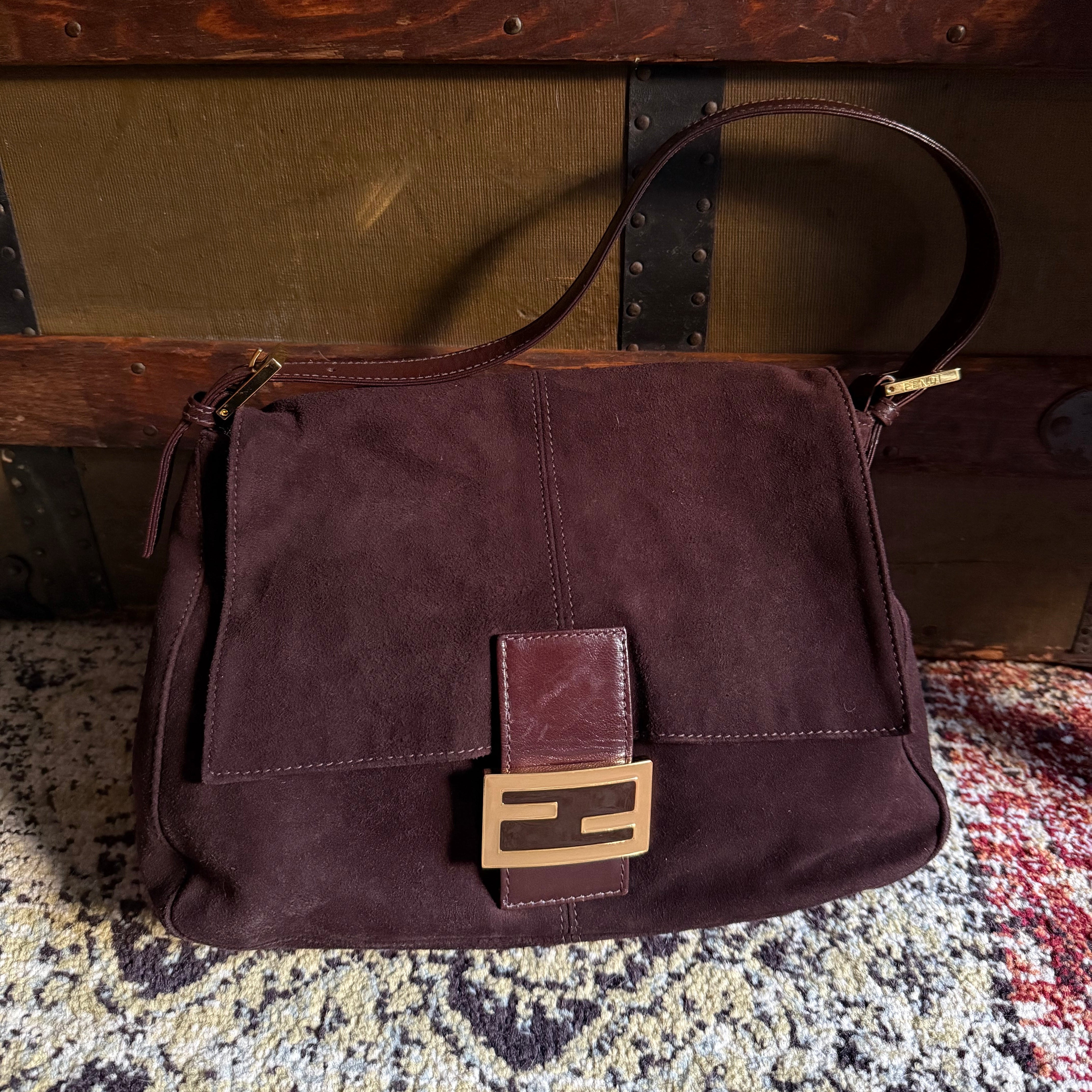 Fendi Mama Baguette Vintage Brown Suede authentic brown leather